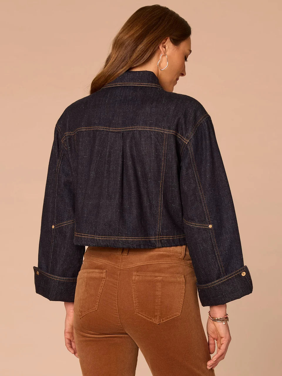 Denim Bomber Jacket with Snap Cuffs