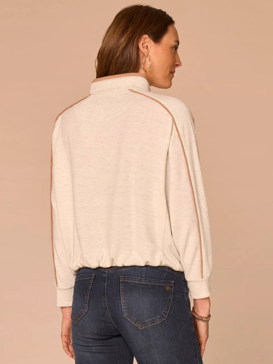 Kangaroo Pocket Bubble Hem Mixed Media Top