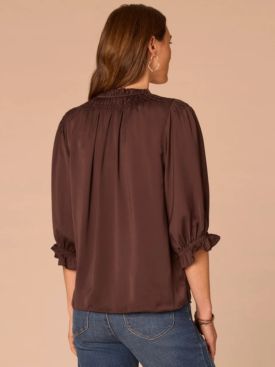 Honeycomb Embroidered Split Neck Woven Top