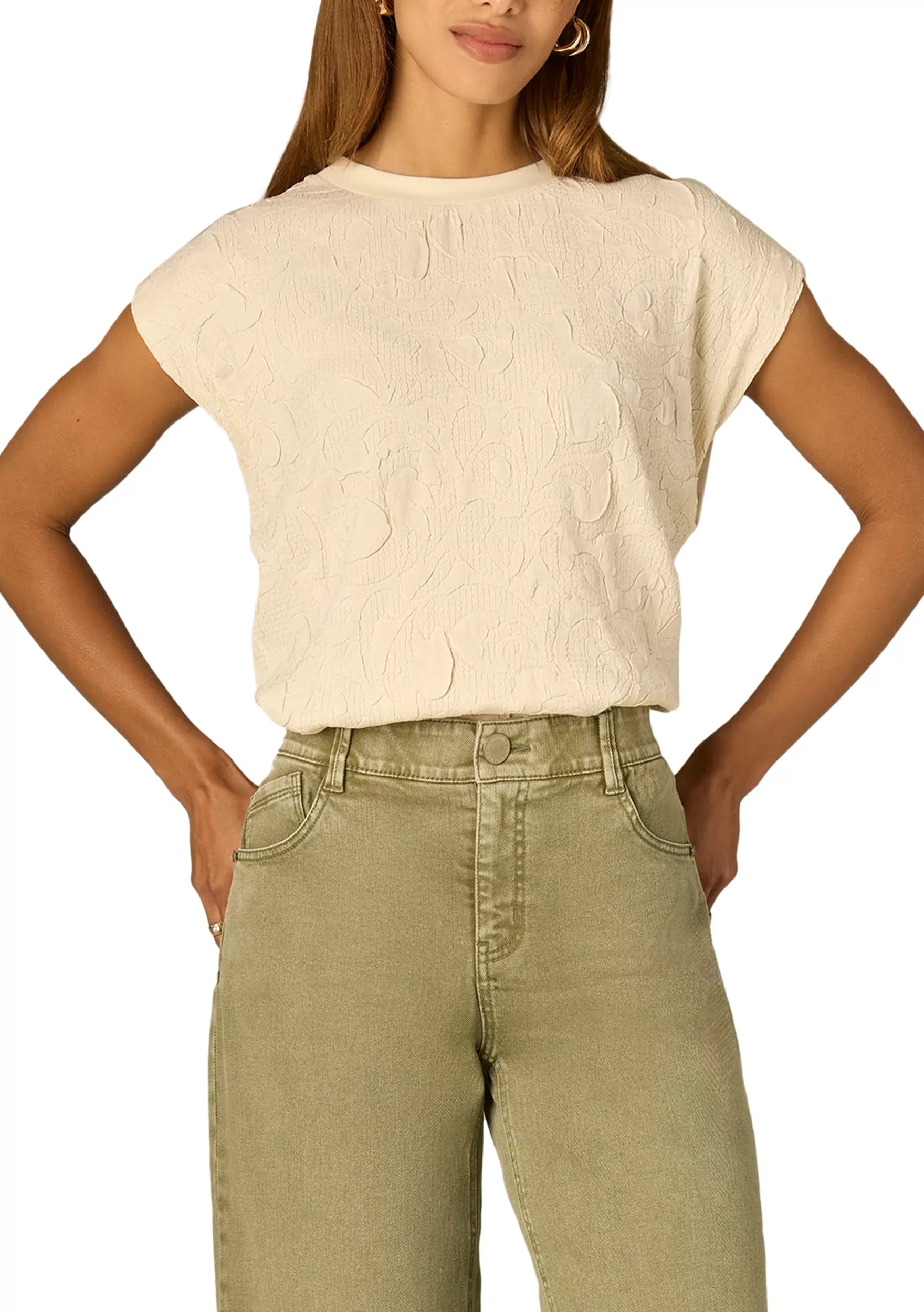 Mixed Media Top with Extended Cap Sleeve