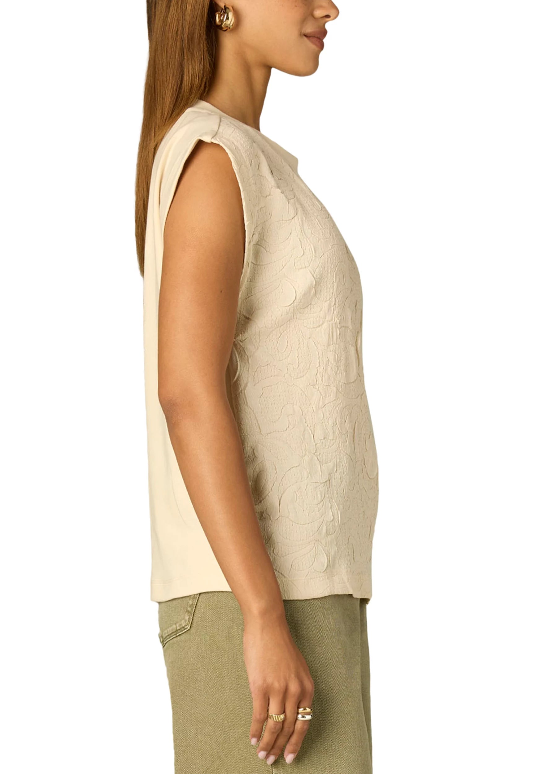 Mixed Media Top with Extended Cap Sleeve