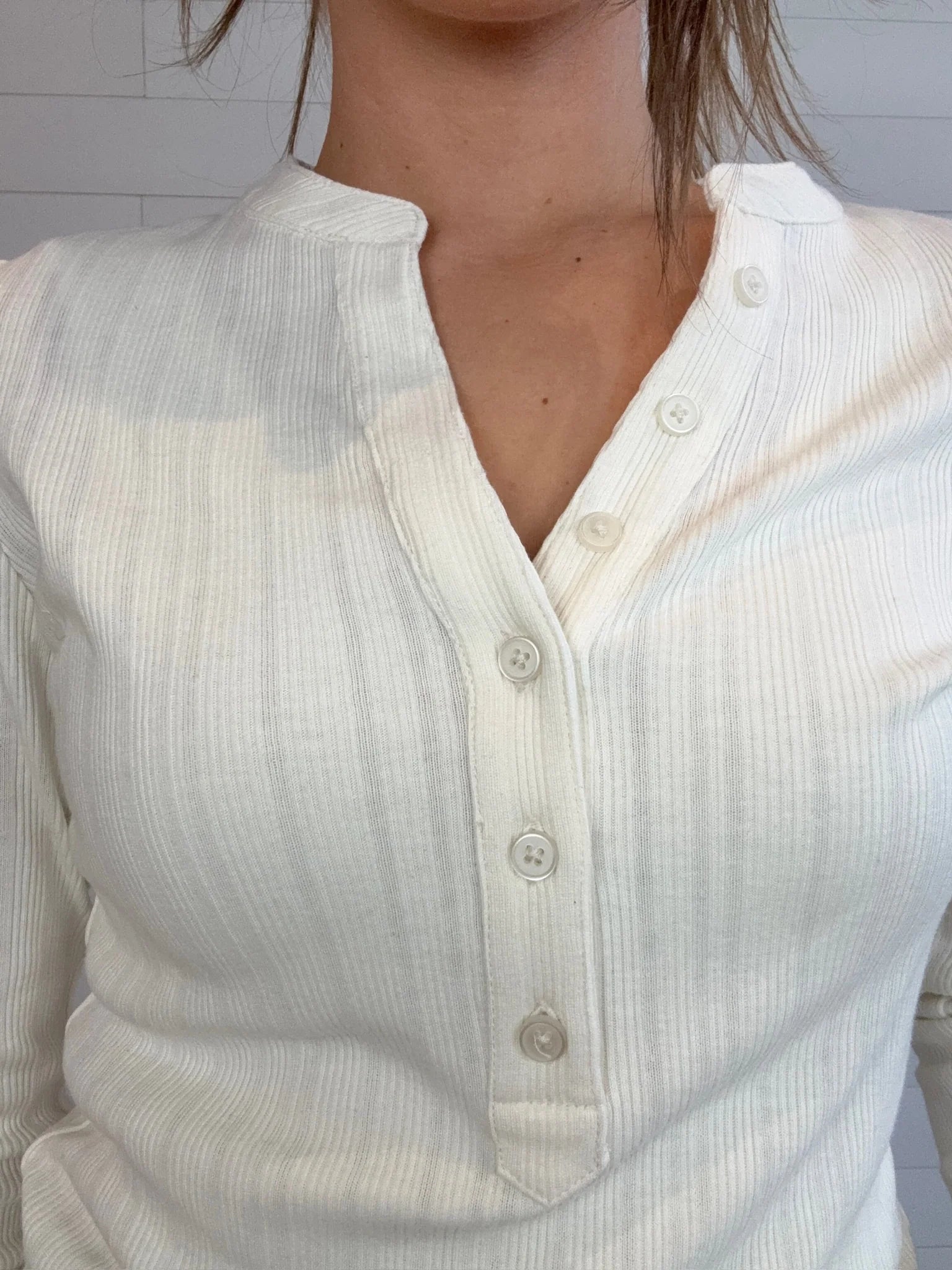 Mac and Me V-Neck Button Front Long Sleeve Top