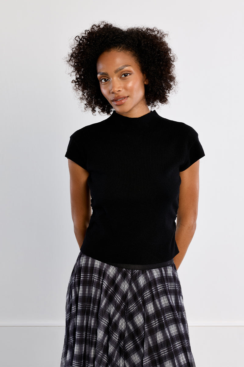 Capped Short Sleeve Mock Neck Sweater Top