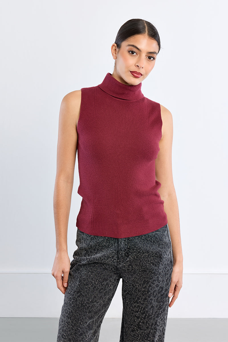 Sleeveless Turtleneck Slim Fit Sweater