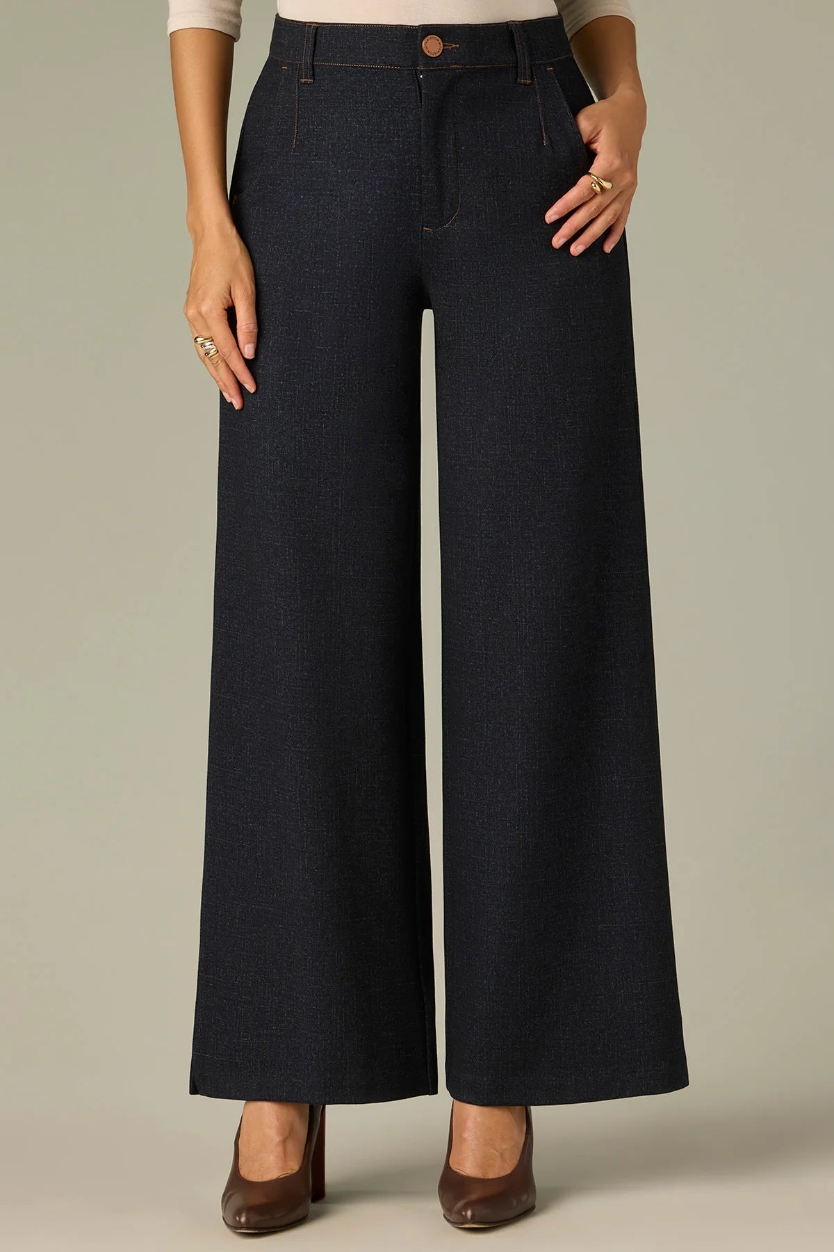Whitney Skyrise Wide Leg Knit Pant with Slit Hem
