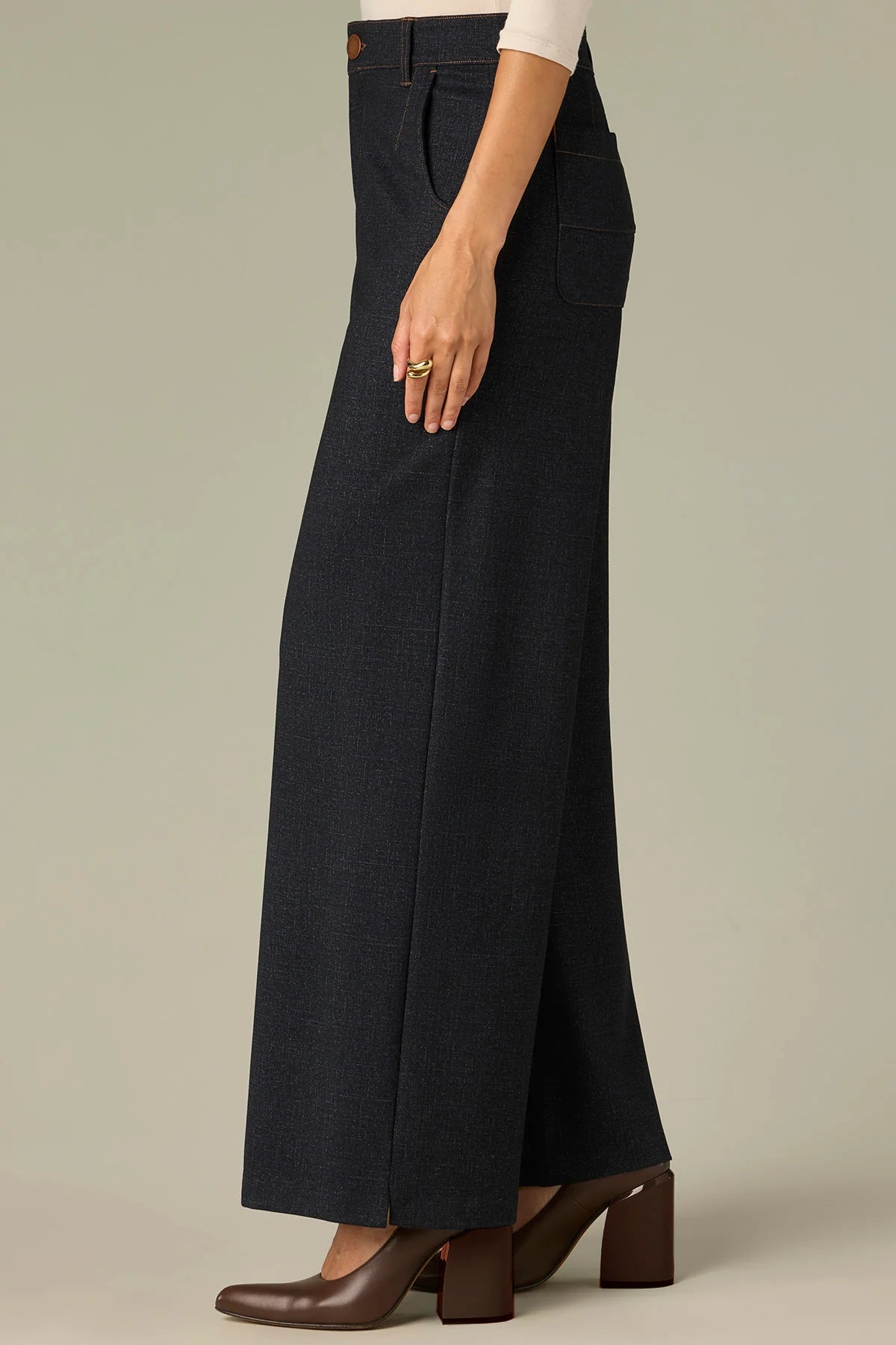 Whitney Skyrise Wide Leg Knit Pant with Slit Hem