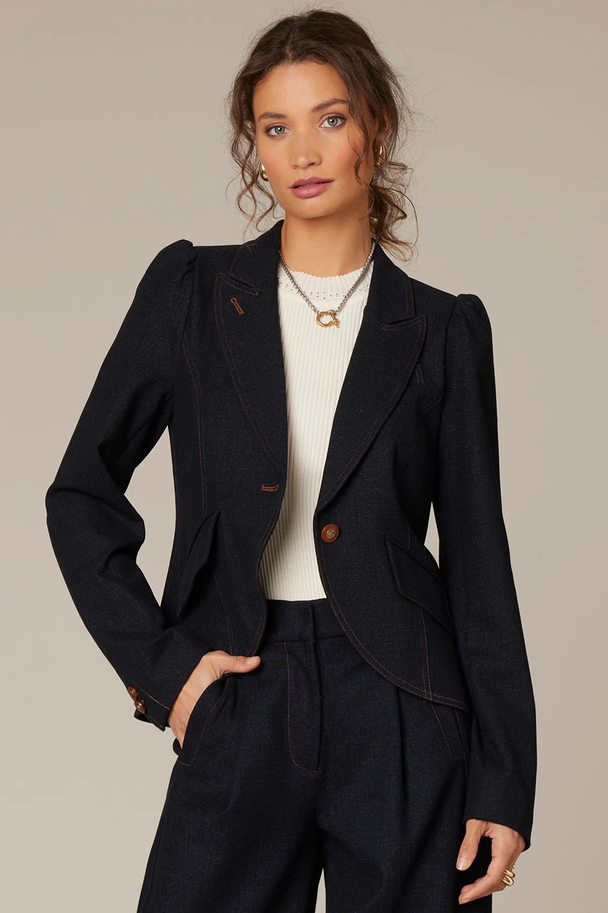 Single Button Front Tailored Blazer