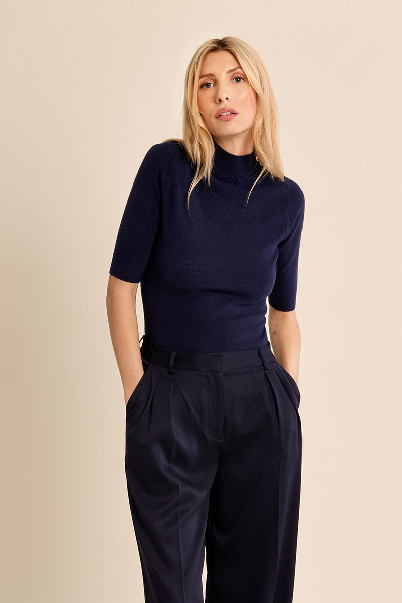 Half Sleeve Sweater Top with Gold Buttons On Neck