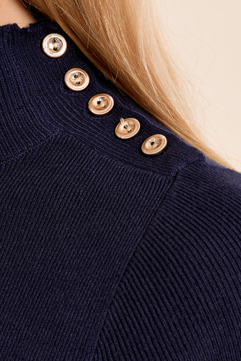Half Sleeve Sweater Top with Gold Buttons On Neck