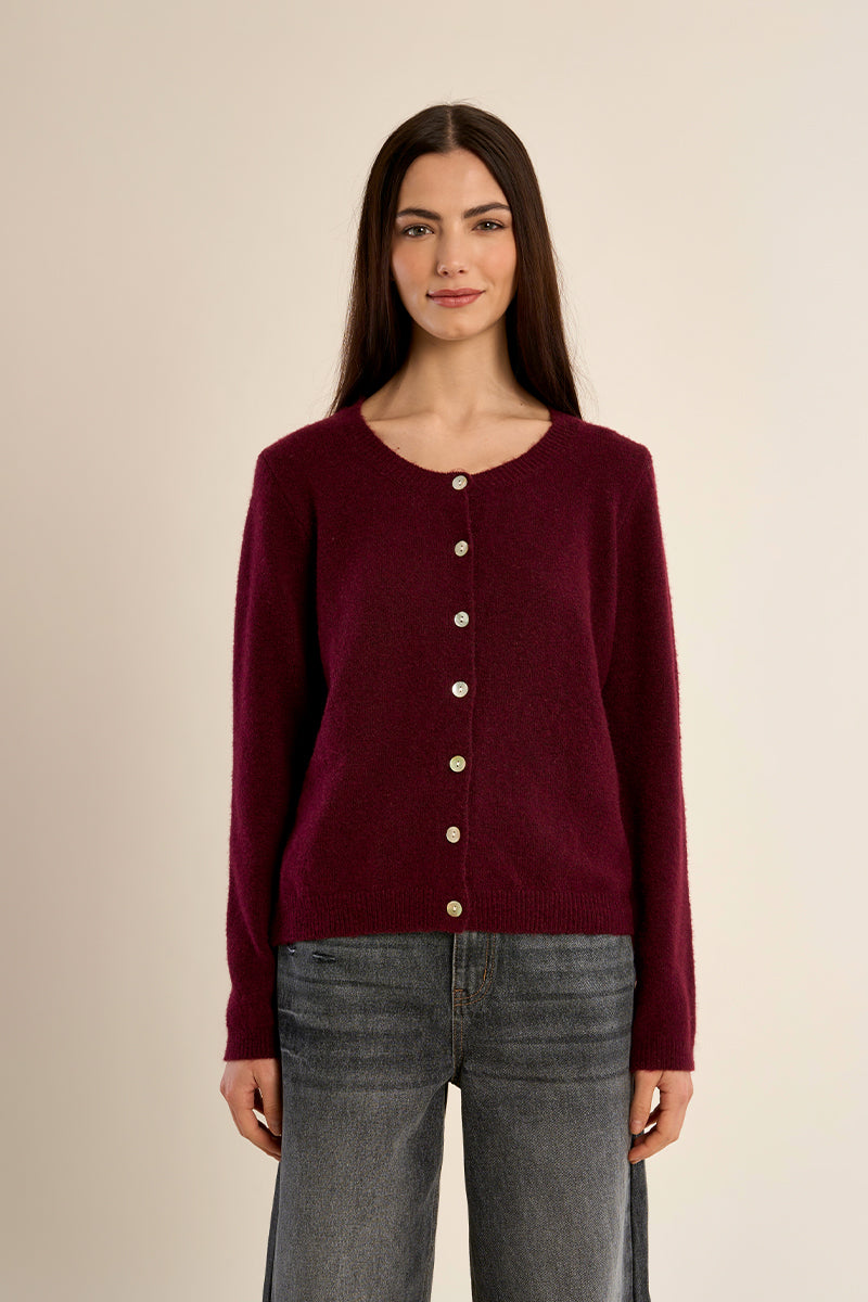 Crew Neck Classic Button Front Cardigan