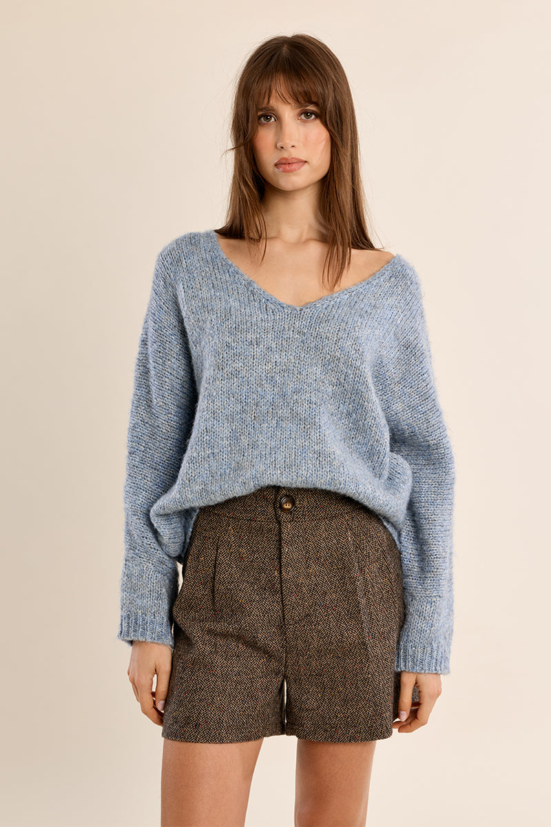 Fuzzy Oversized V Neck Sweater