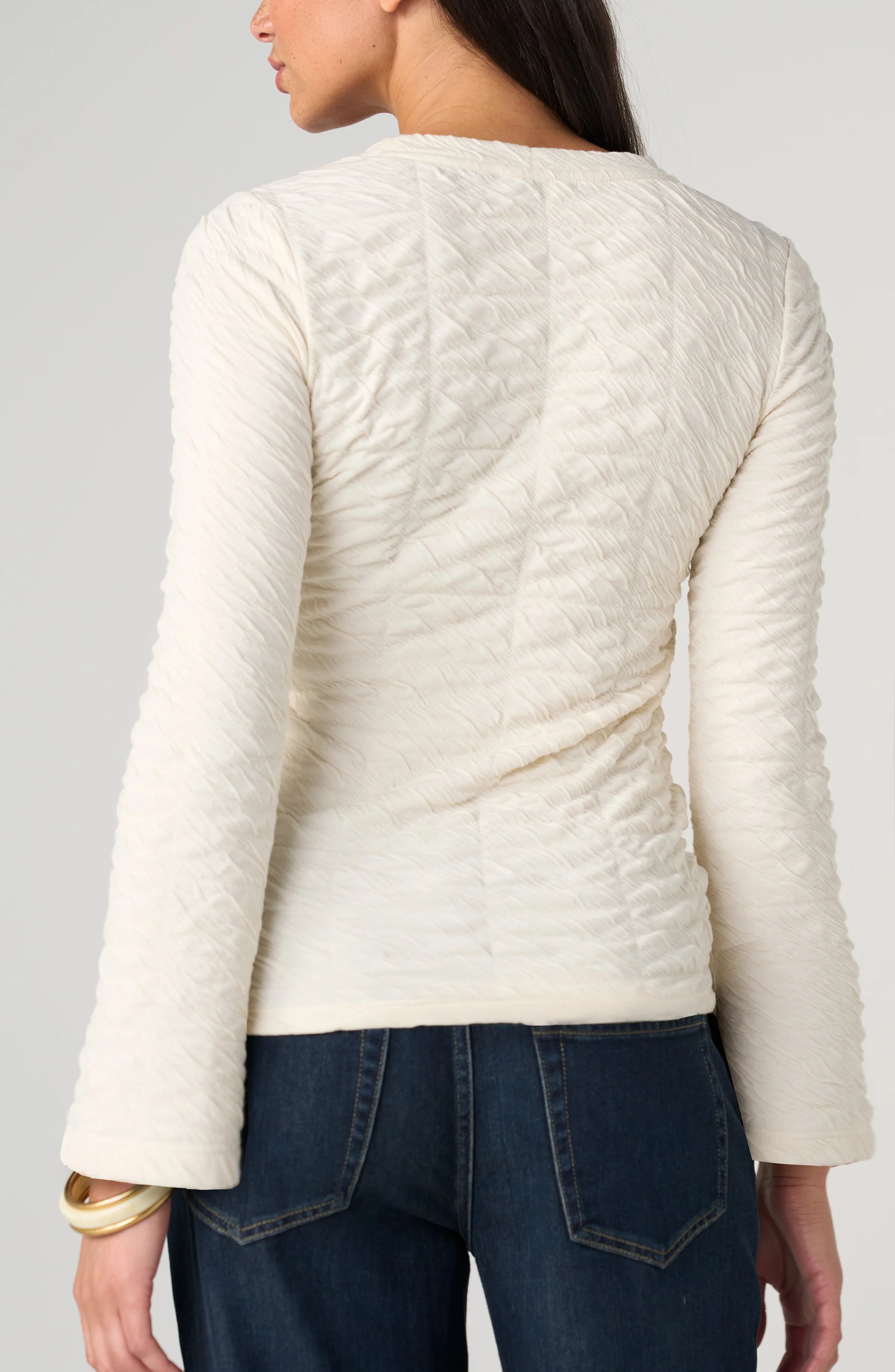 Liverpool Long Sleeve Textured Top with Flared Sleeve