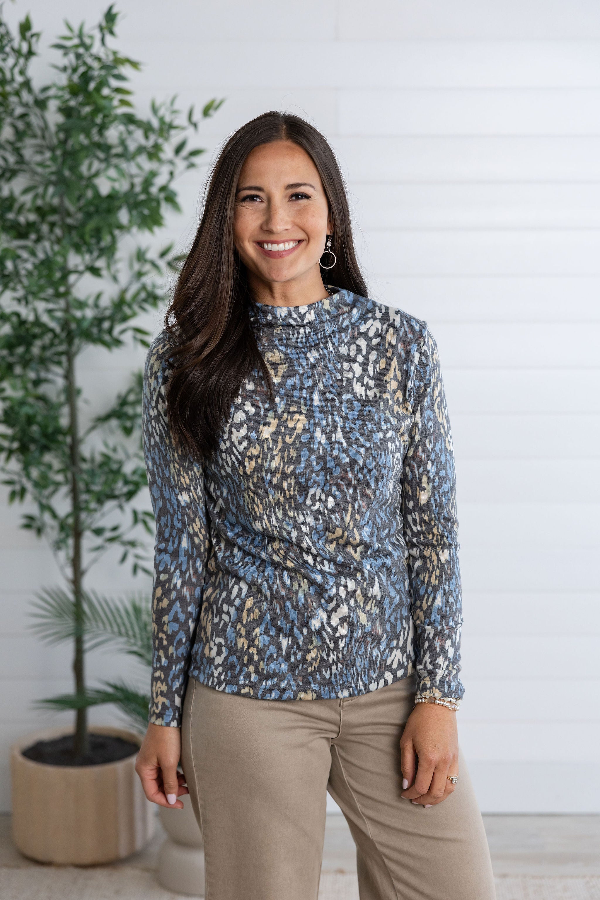 MB Funnel Neck Animal Print Top
