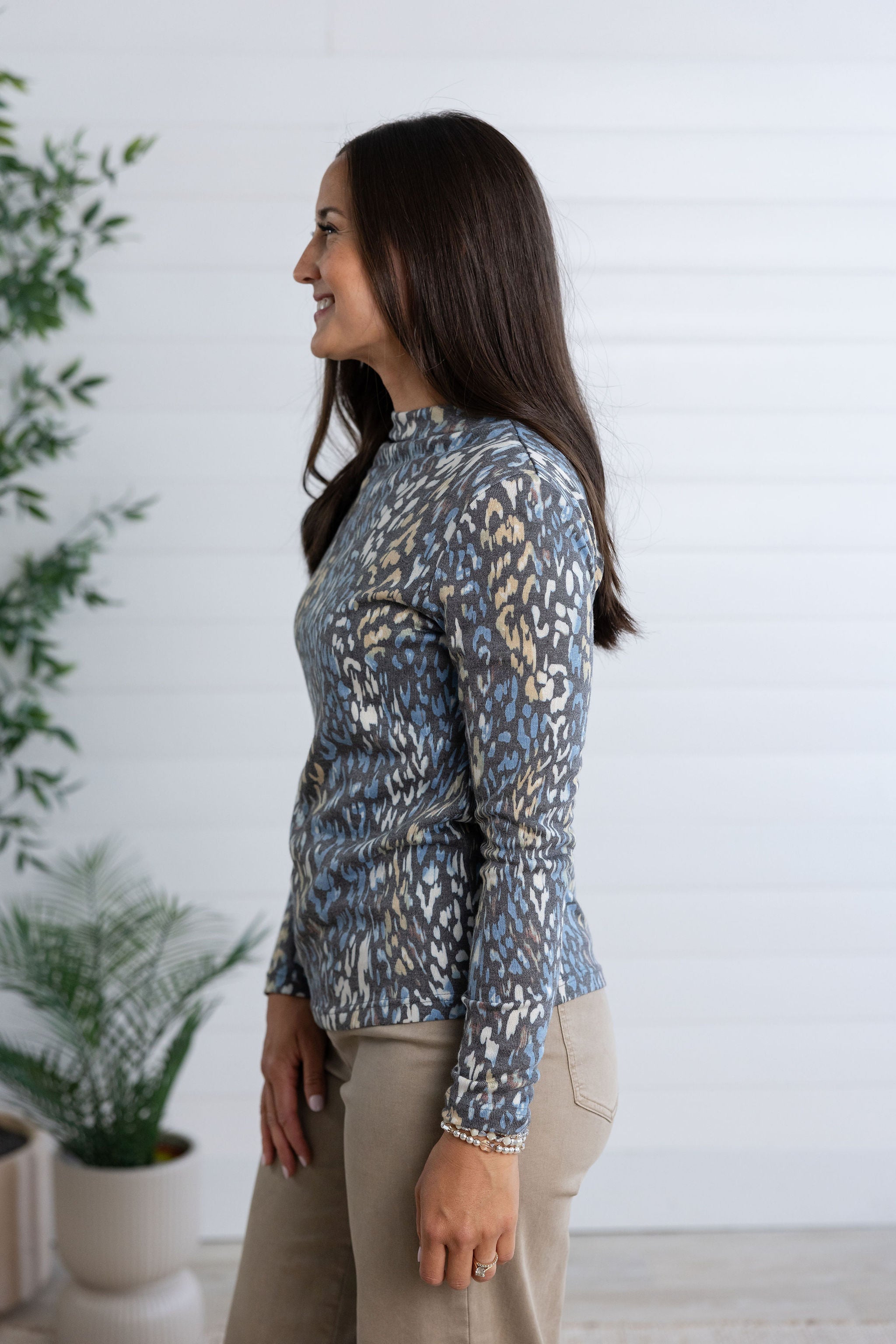 MB Funnel Neck Animal Print Top