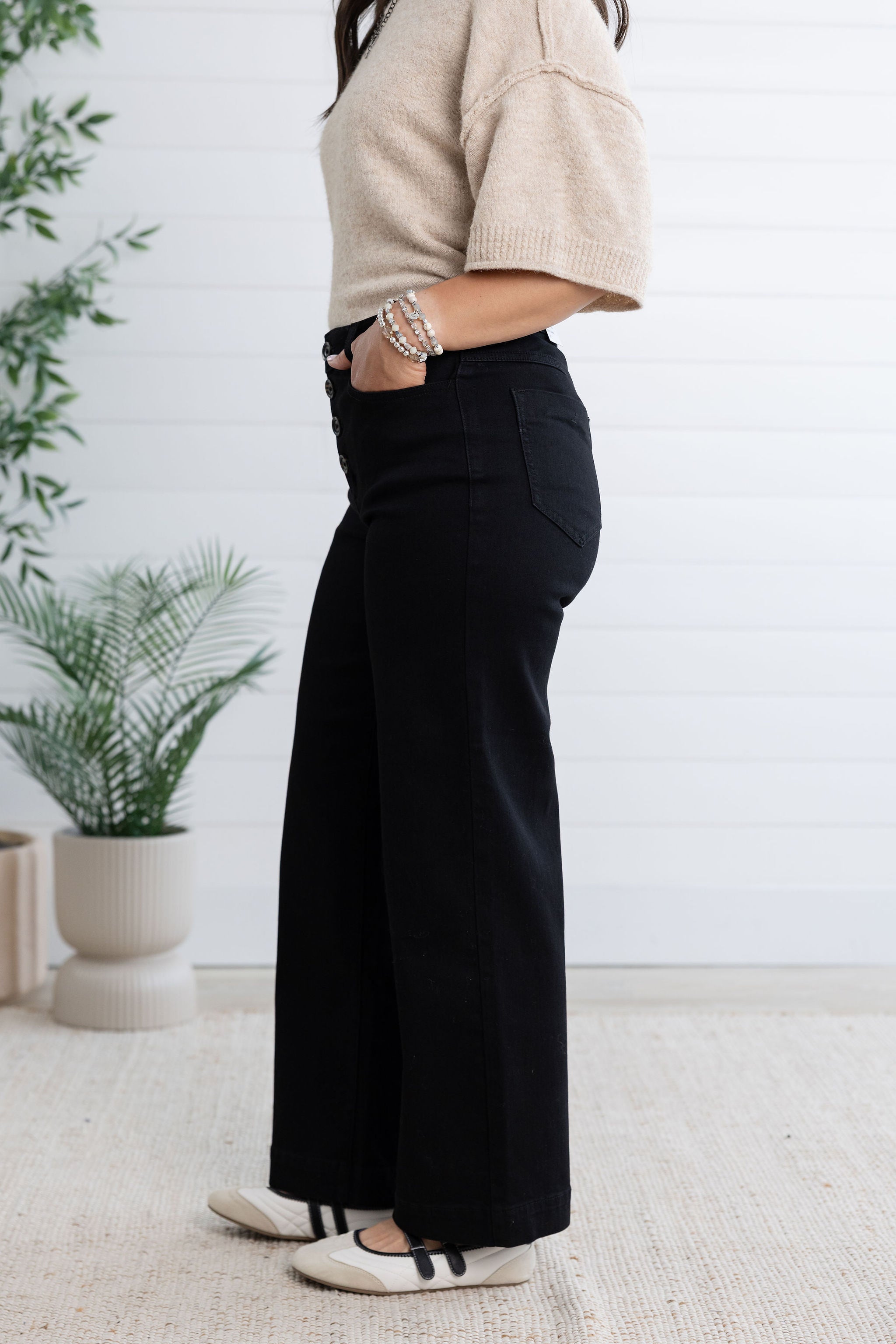MB Audrey Button Fly Wide Leg Crop Jean