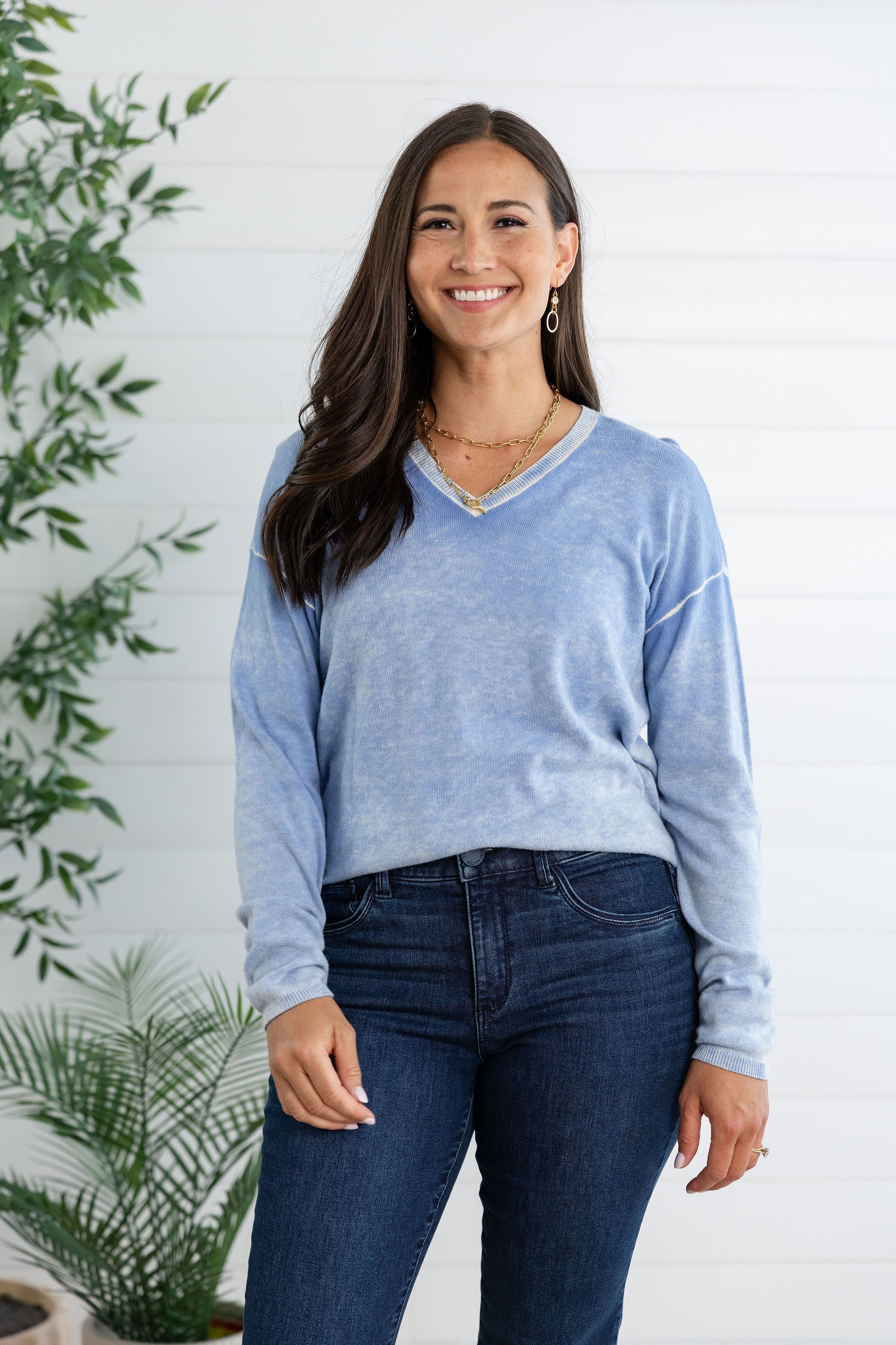 Washed V Neck Sweater