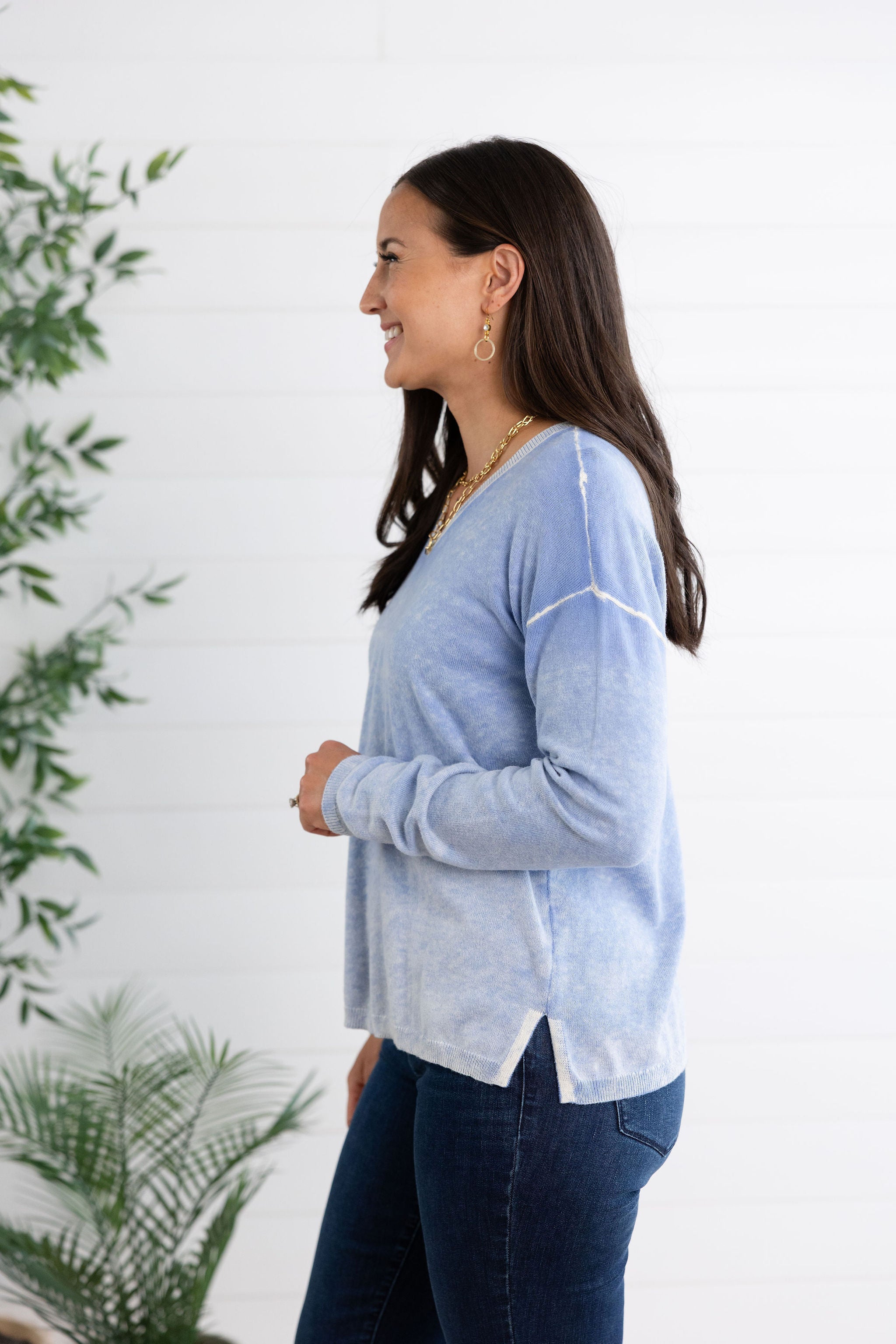 Washed V Neck Sweater