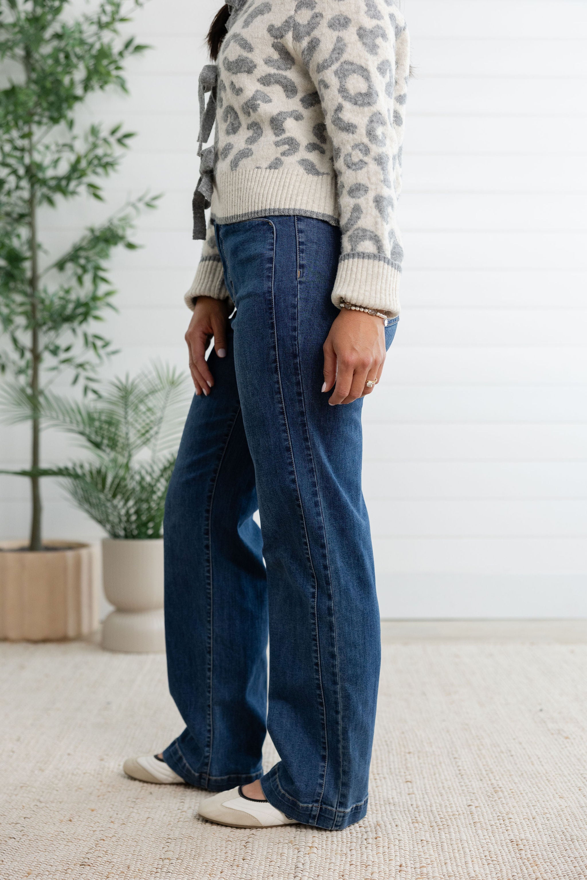 Straight Leg Jean with Seaming and Hidden Pocket Detail