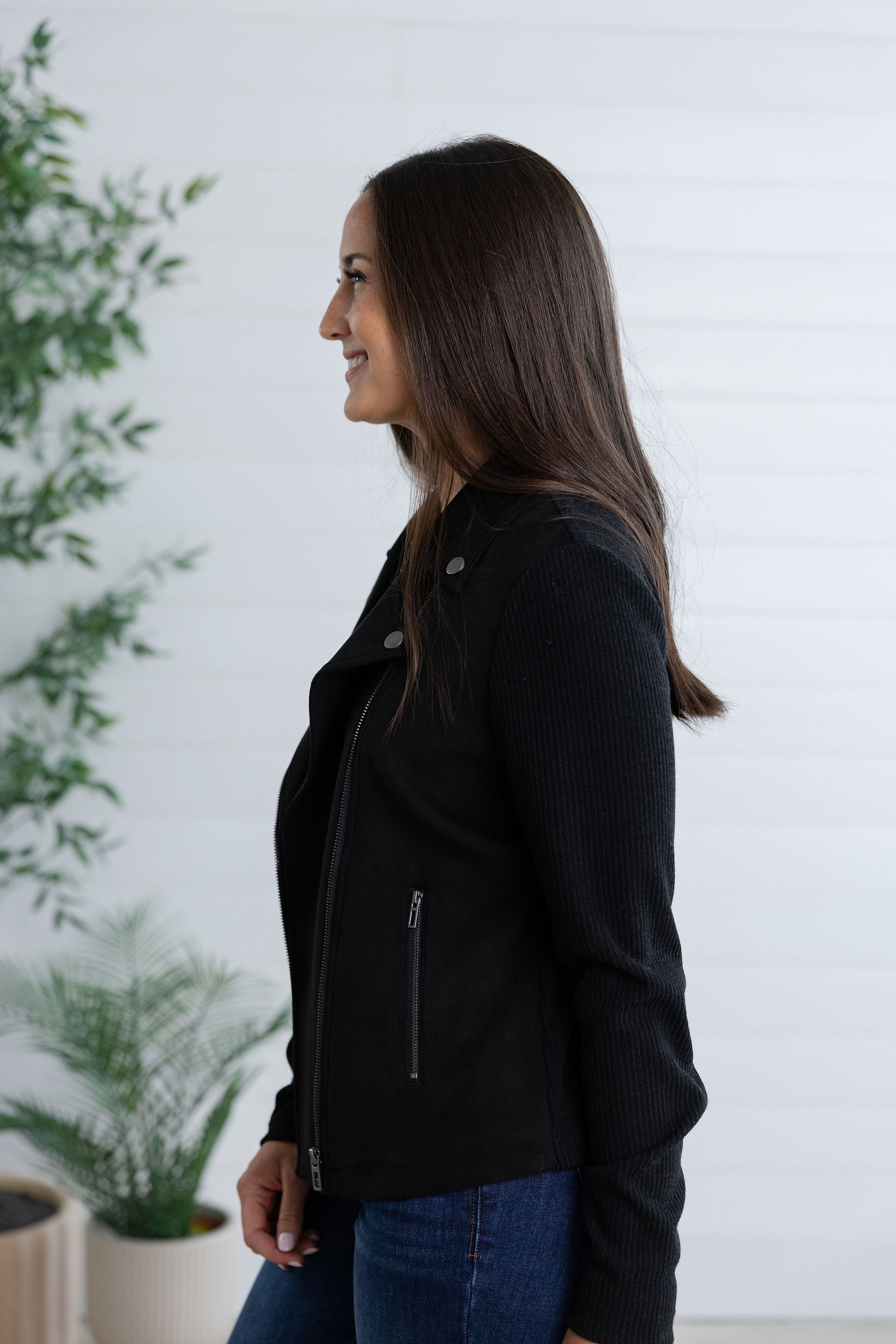 Sweater Sleeve Faux Suede Jacket