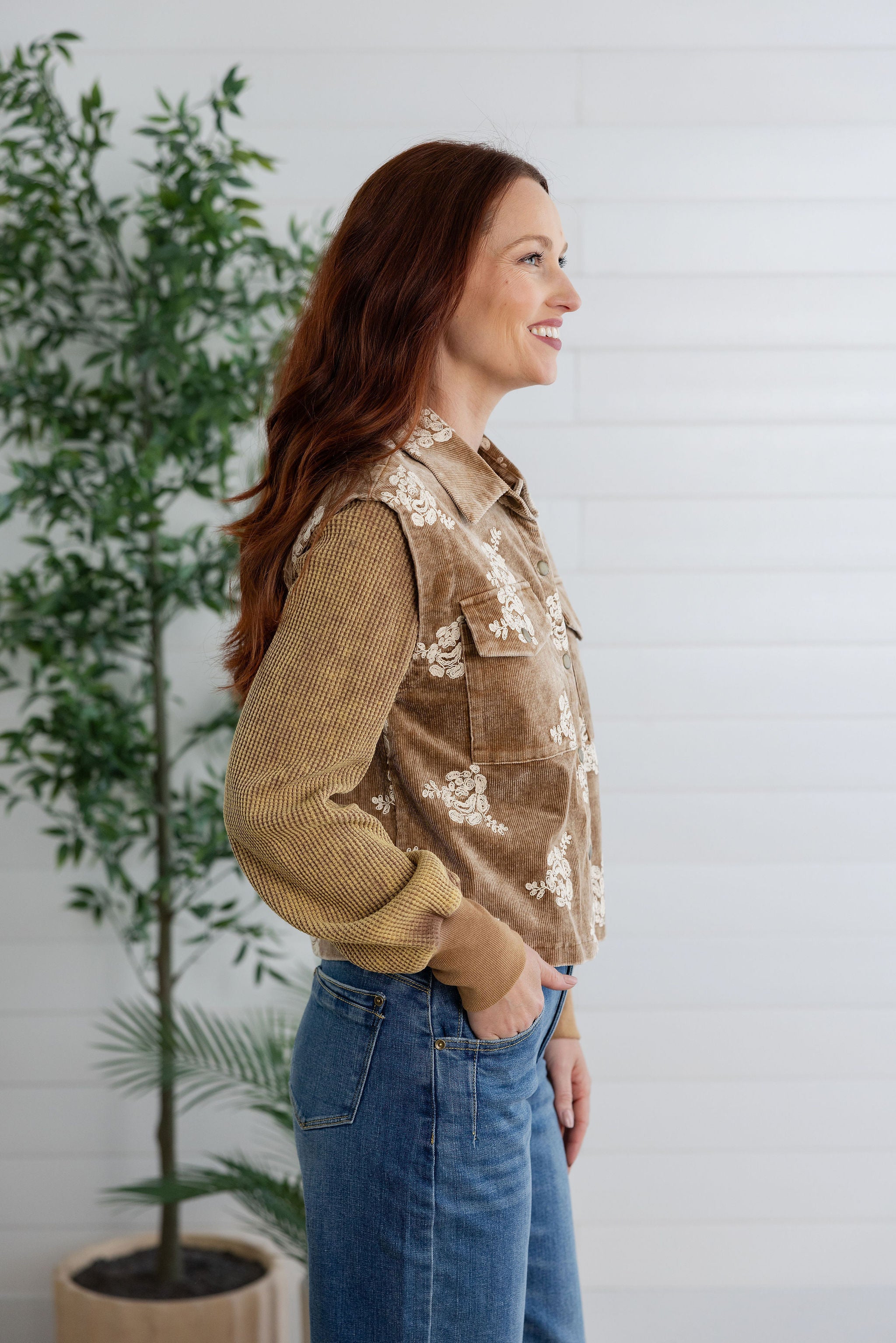 Floral Embroidered Jacket with Sweater Sleeves