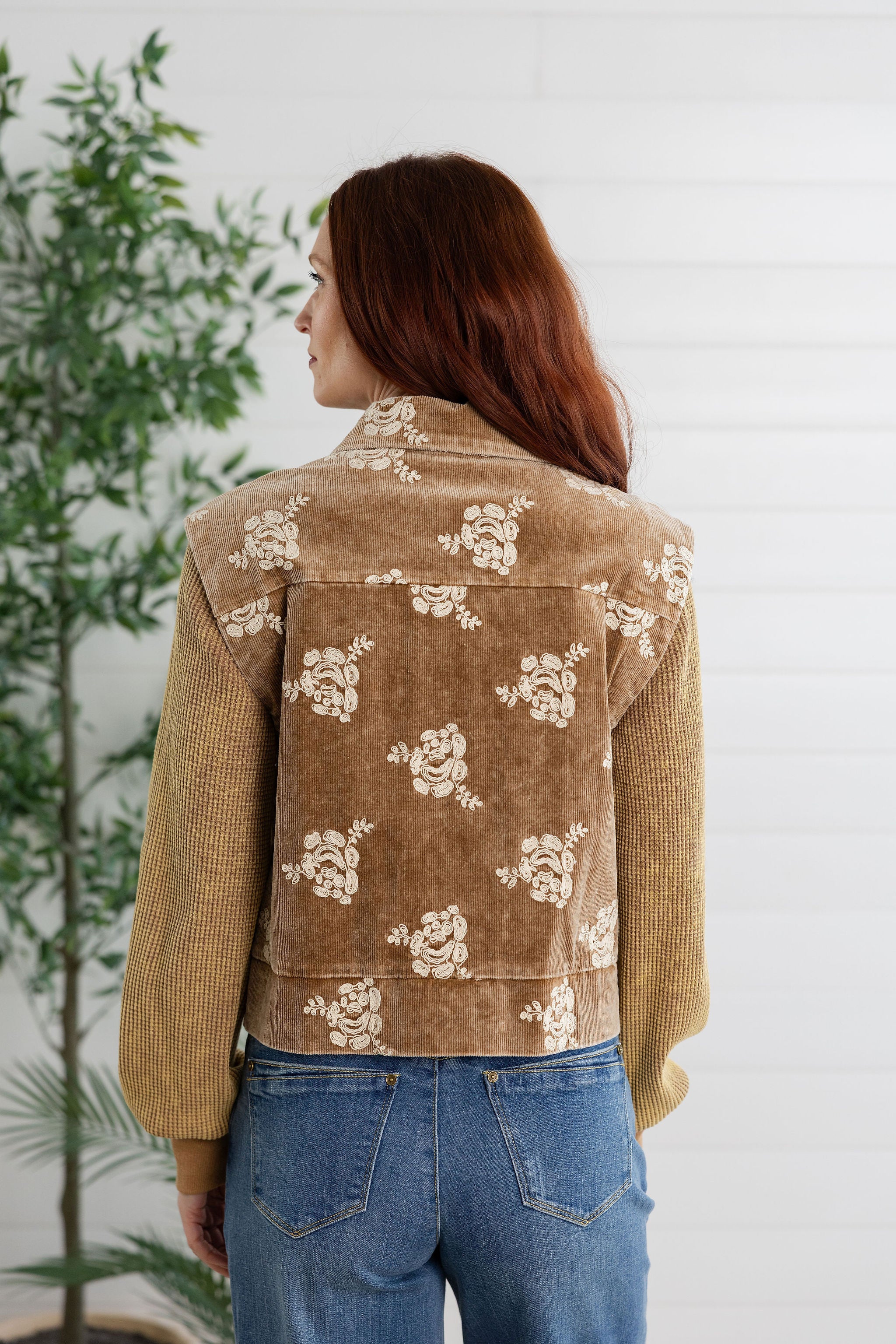 Floral Embroidered Jacket with Sweater Sleeves