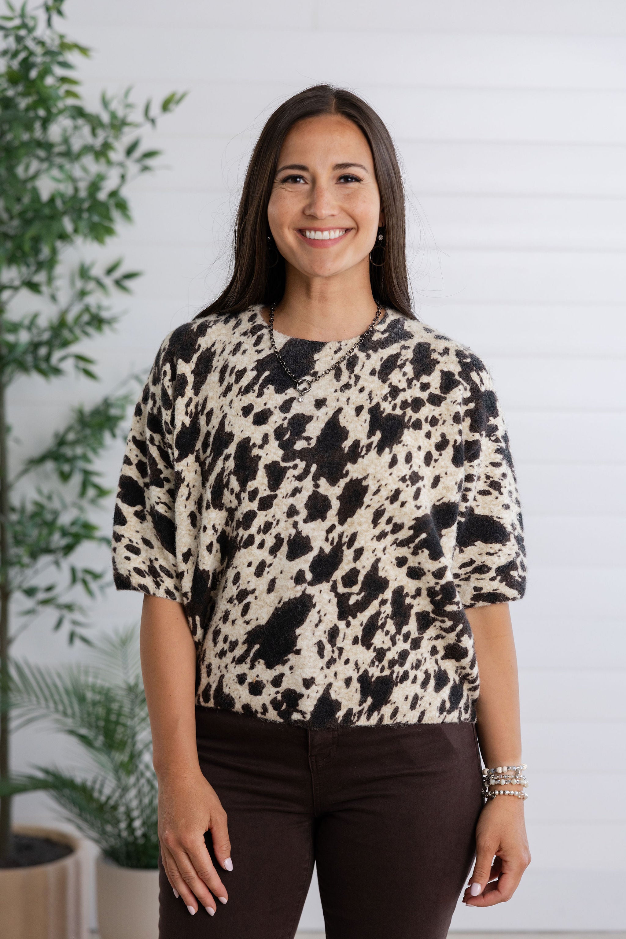 Elbow Sleeve Printed Sweater