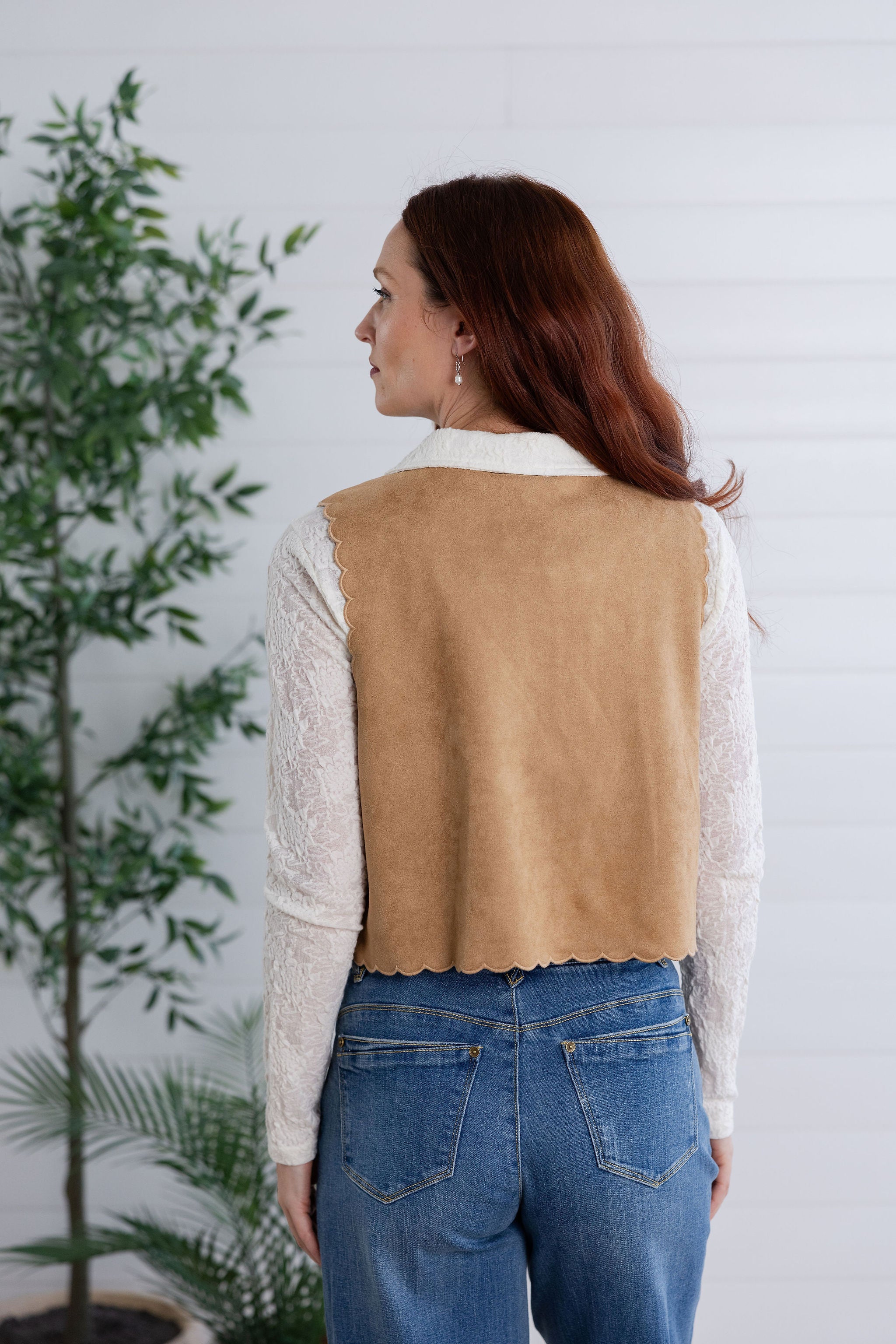 Suede Embroidered Front Tie Vest