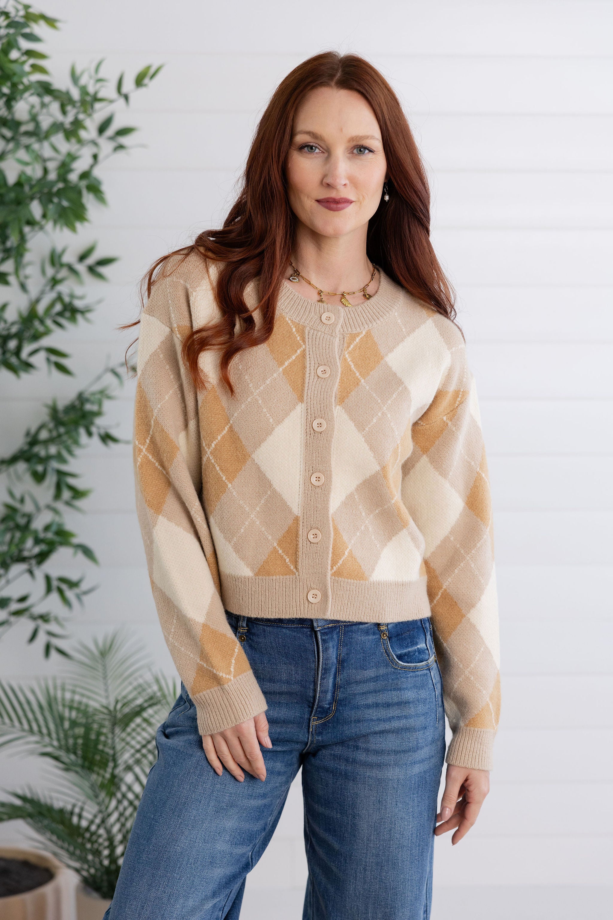 Classic Argyle Knit Cardigan