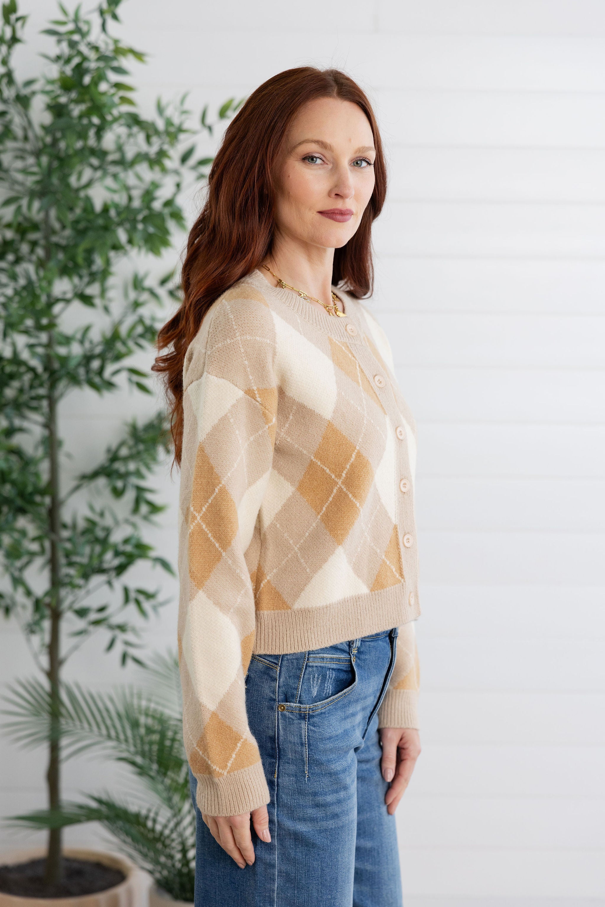 Classic Argyle Knit Cardigan