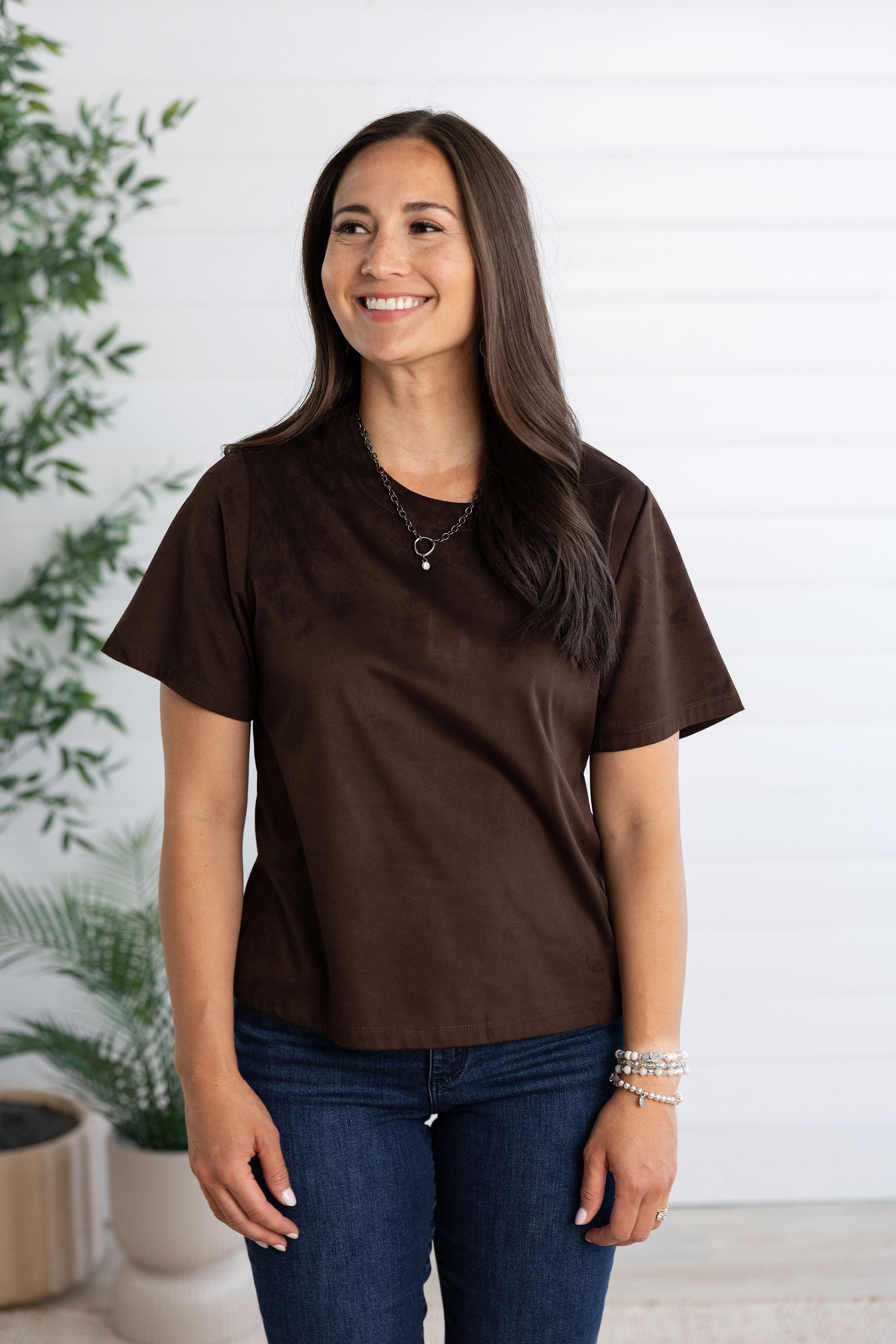 Faux Suede Short Sleeve Top