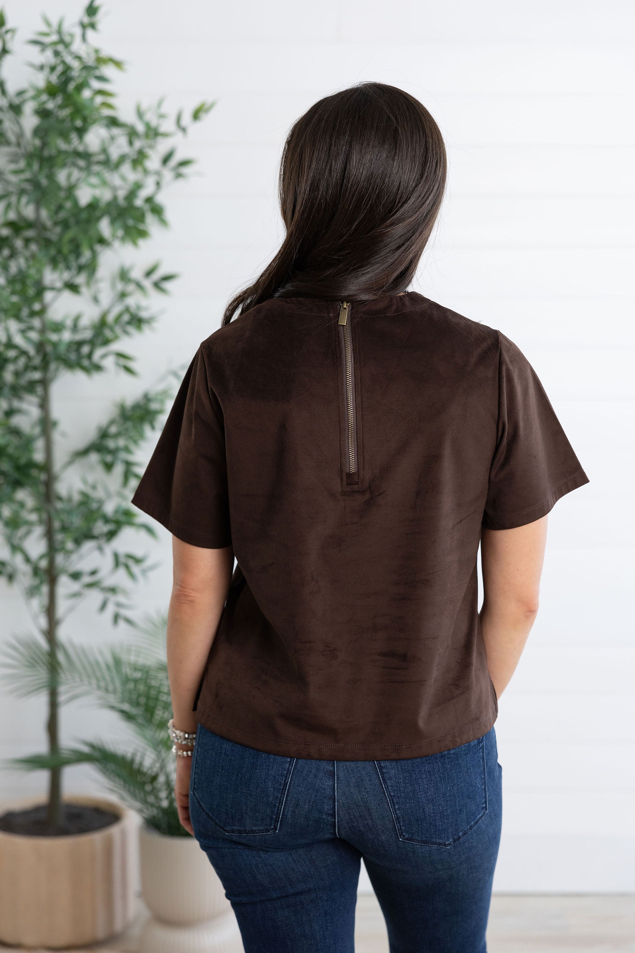 Faux Suede Short Sleeve Top