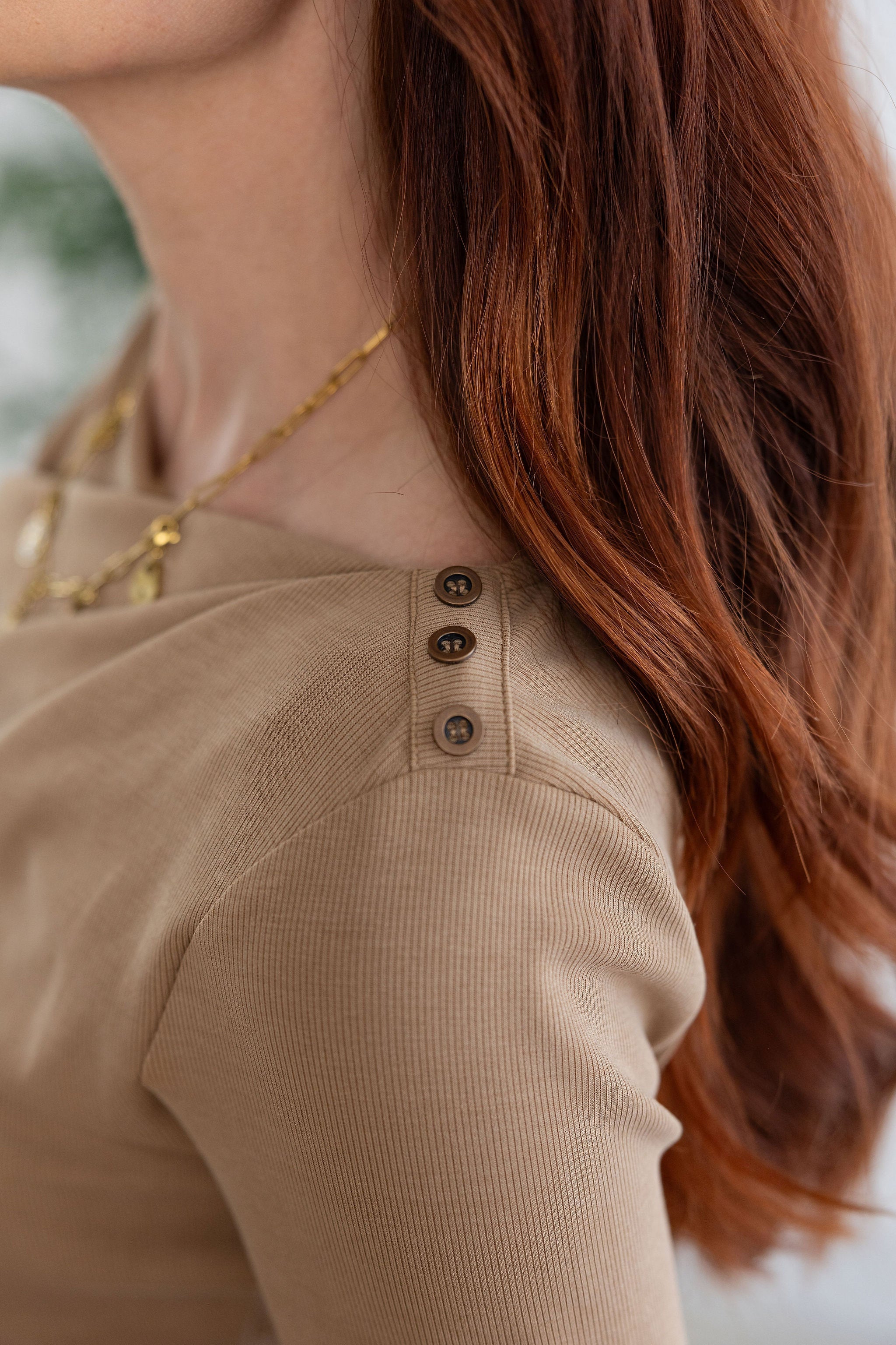 Asymmetrical Draped Ribbed Top With Shoulder Button Detail