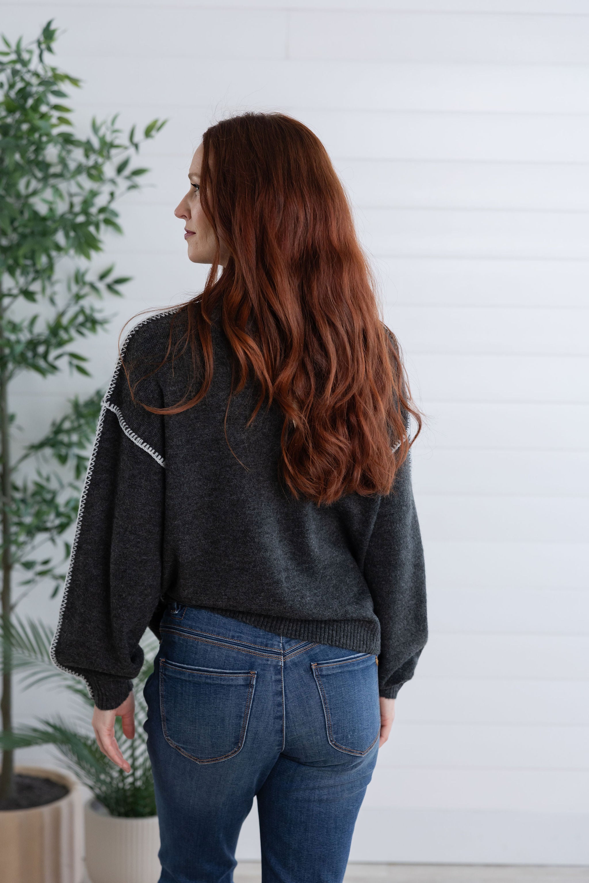 Dolman Blouson Sleeve Blanket Stitch Embroidered Sweater