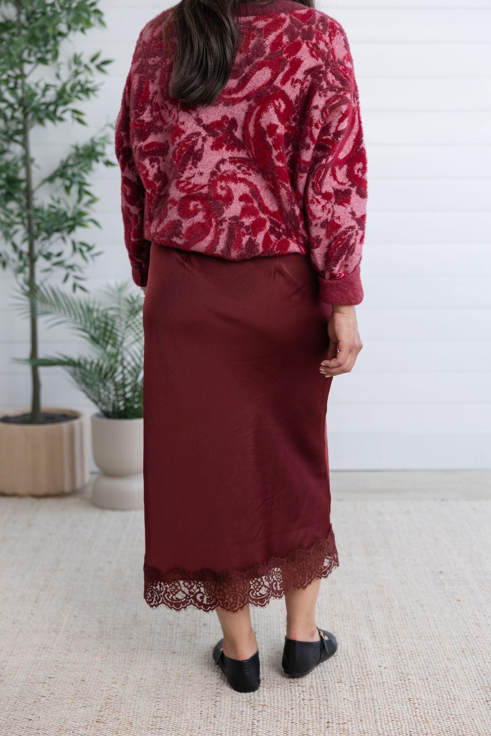 MB Satin Skirt with Lace Trim