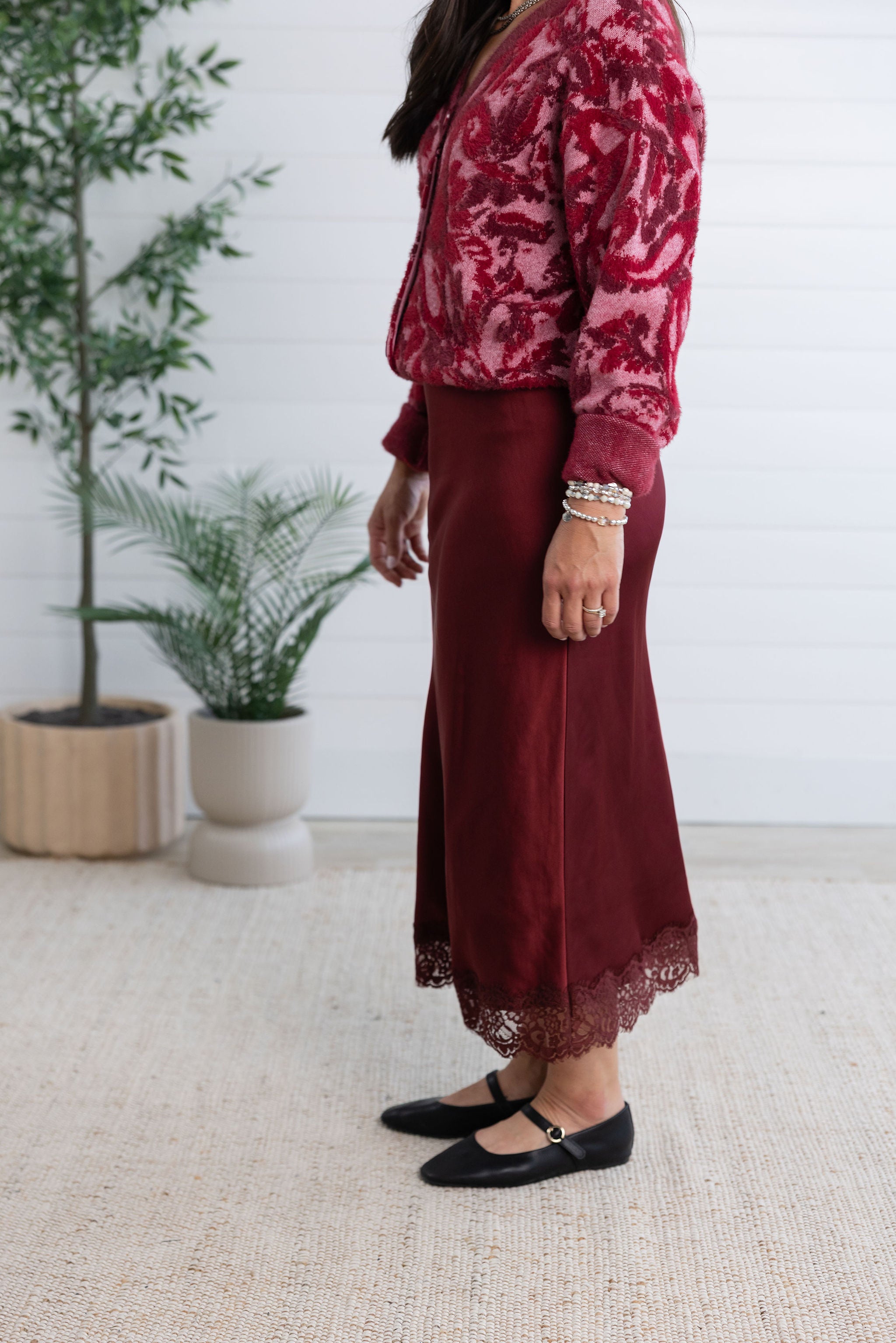 MB Satin Skirt with Lace Trim