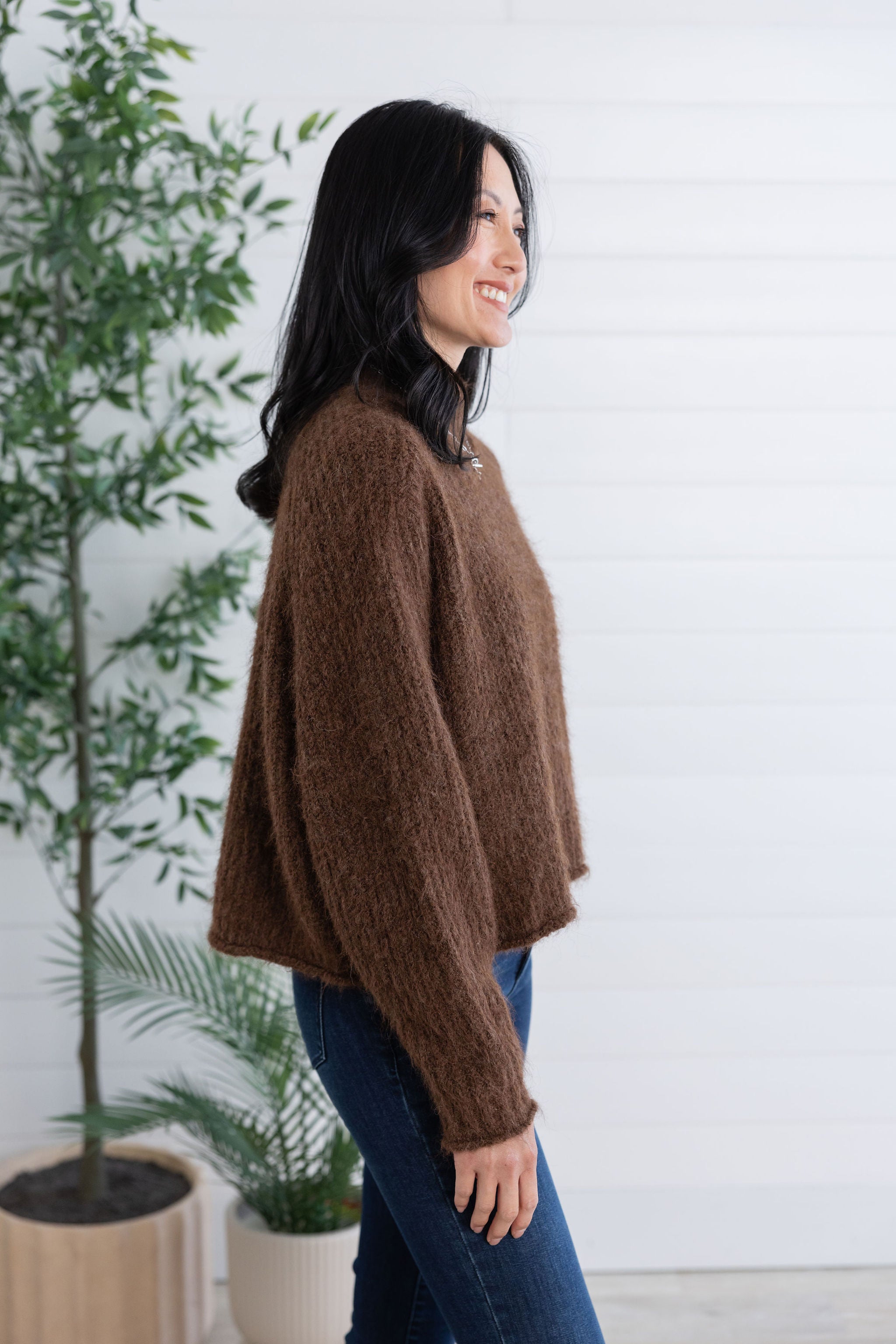 Mac and Me Boxy Fuzzy Knit Mock Neck Sweater