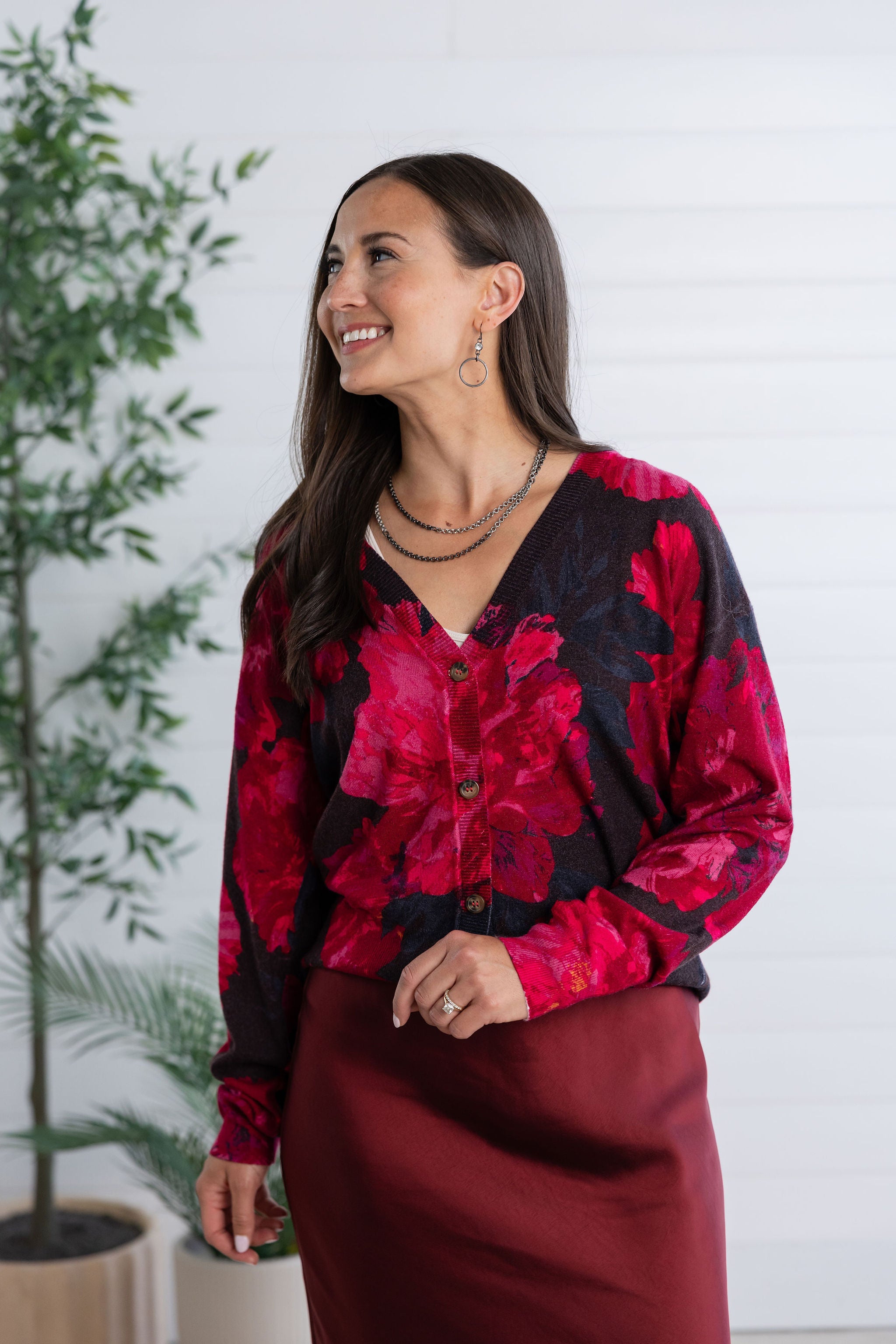 MB Floral V Neck Cardigan