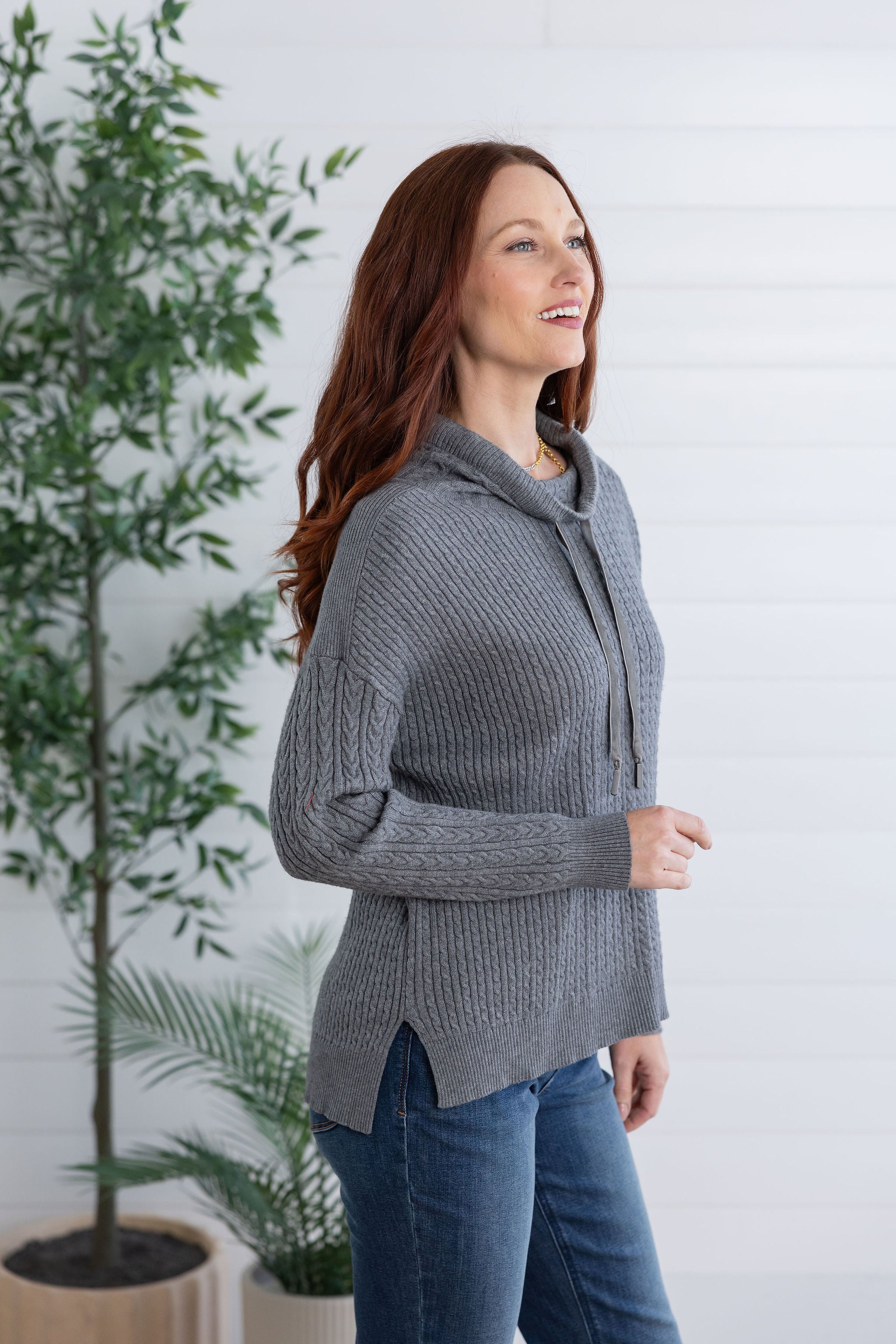 Mixed Media Sweater Top with Neck Ties