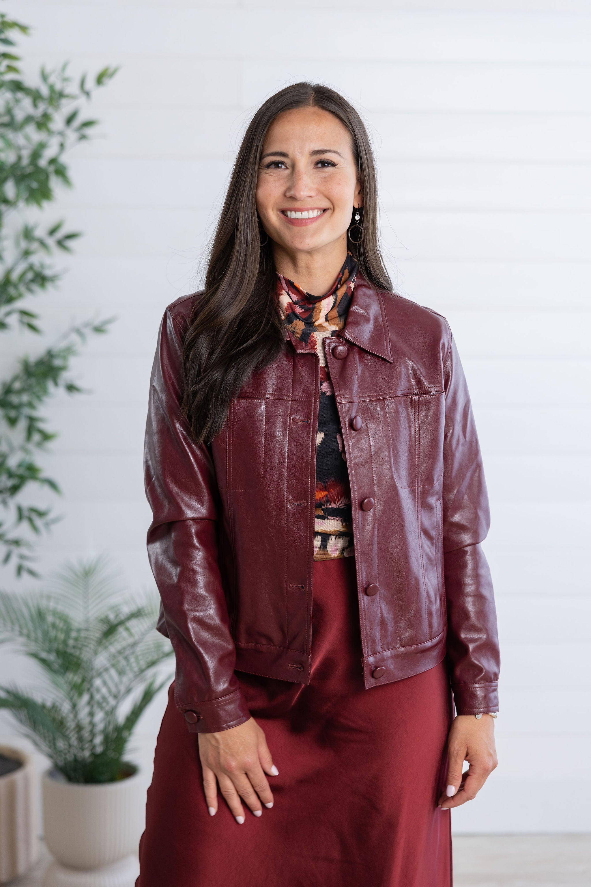 MB Faux Leather Jacket with Lining and Covered Buttons