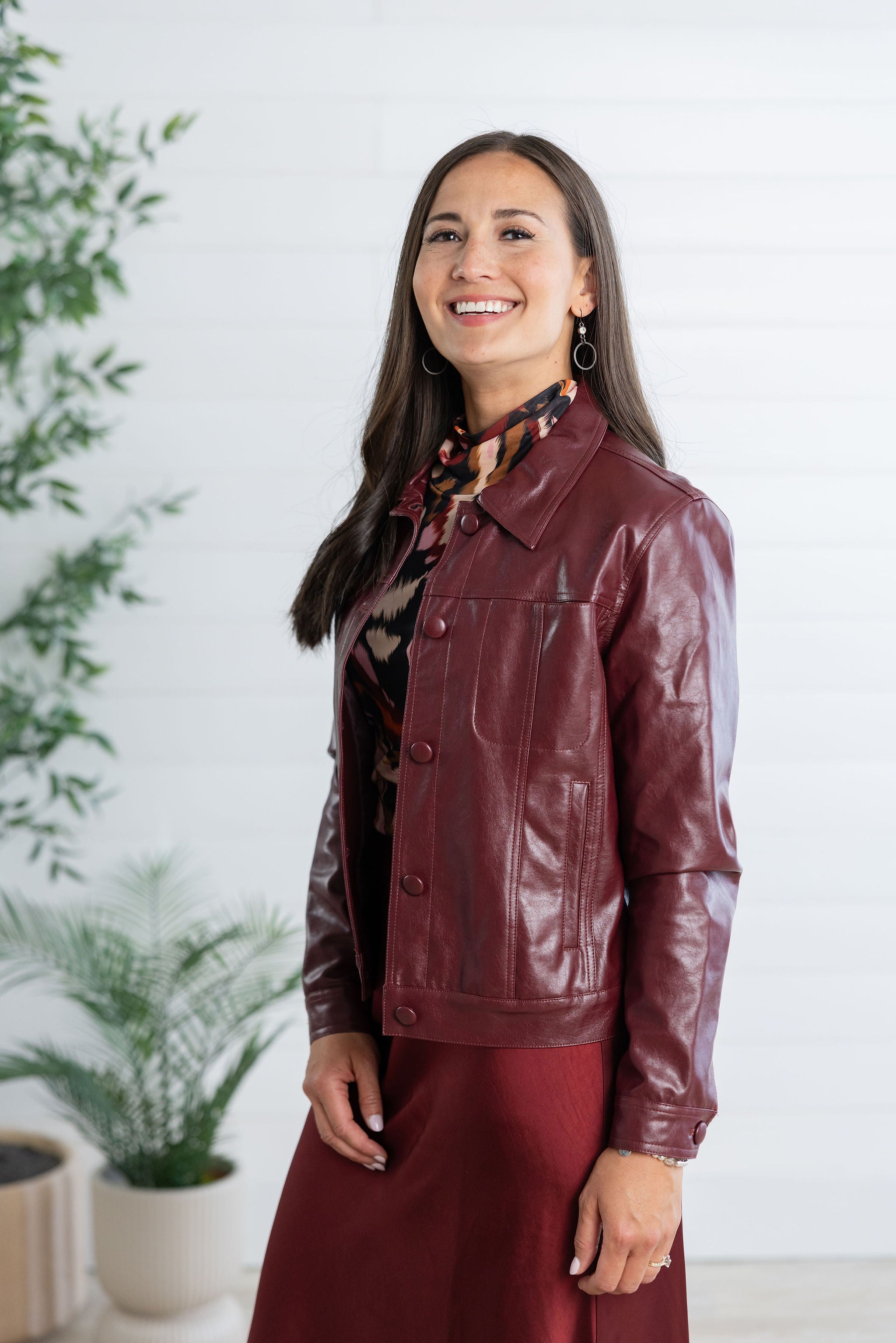 MB Faux Leather Jacket with Lining and Covered Buttons
