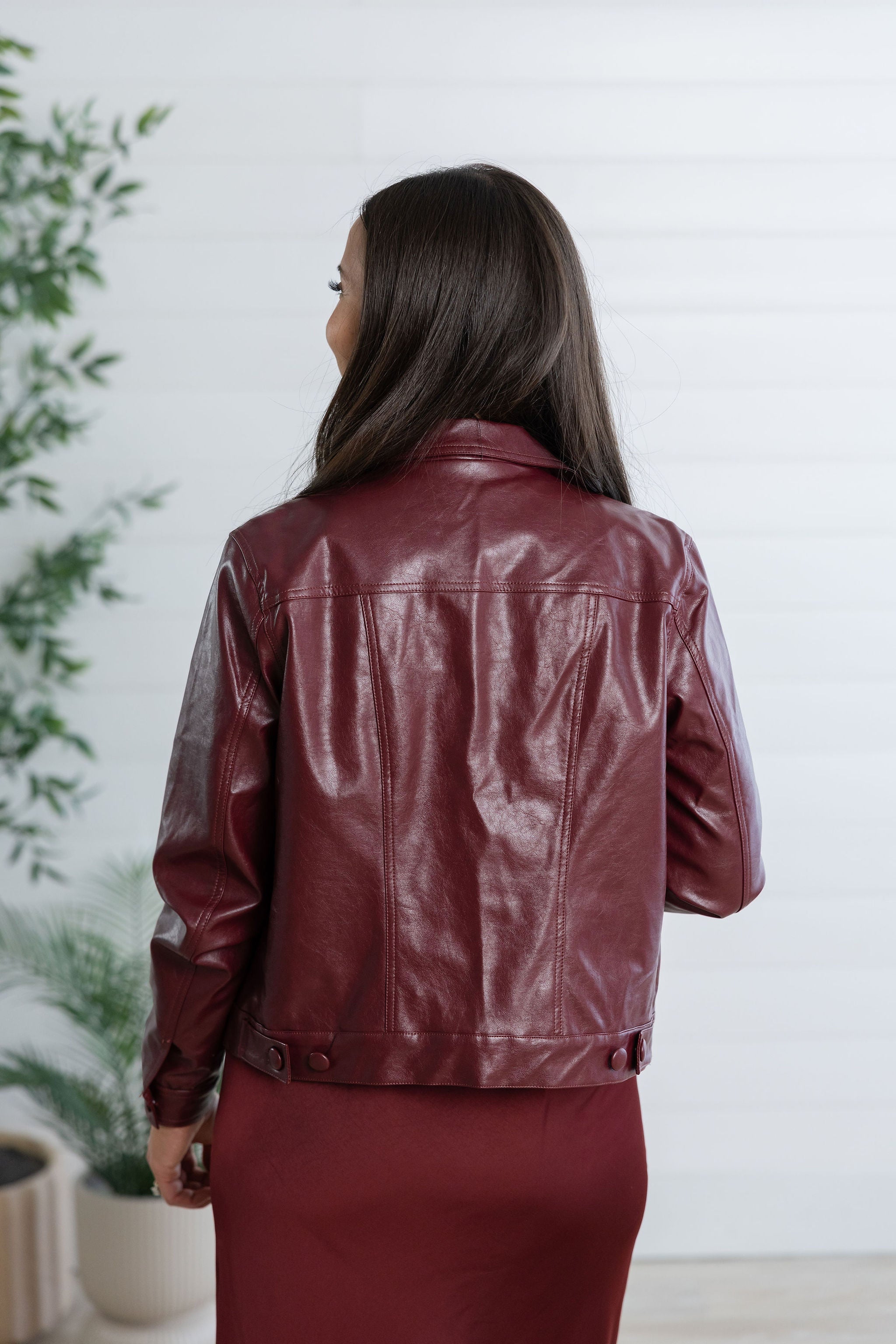 MB Faux Leather Jacket with Lining and Covered Buttons
