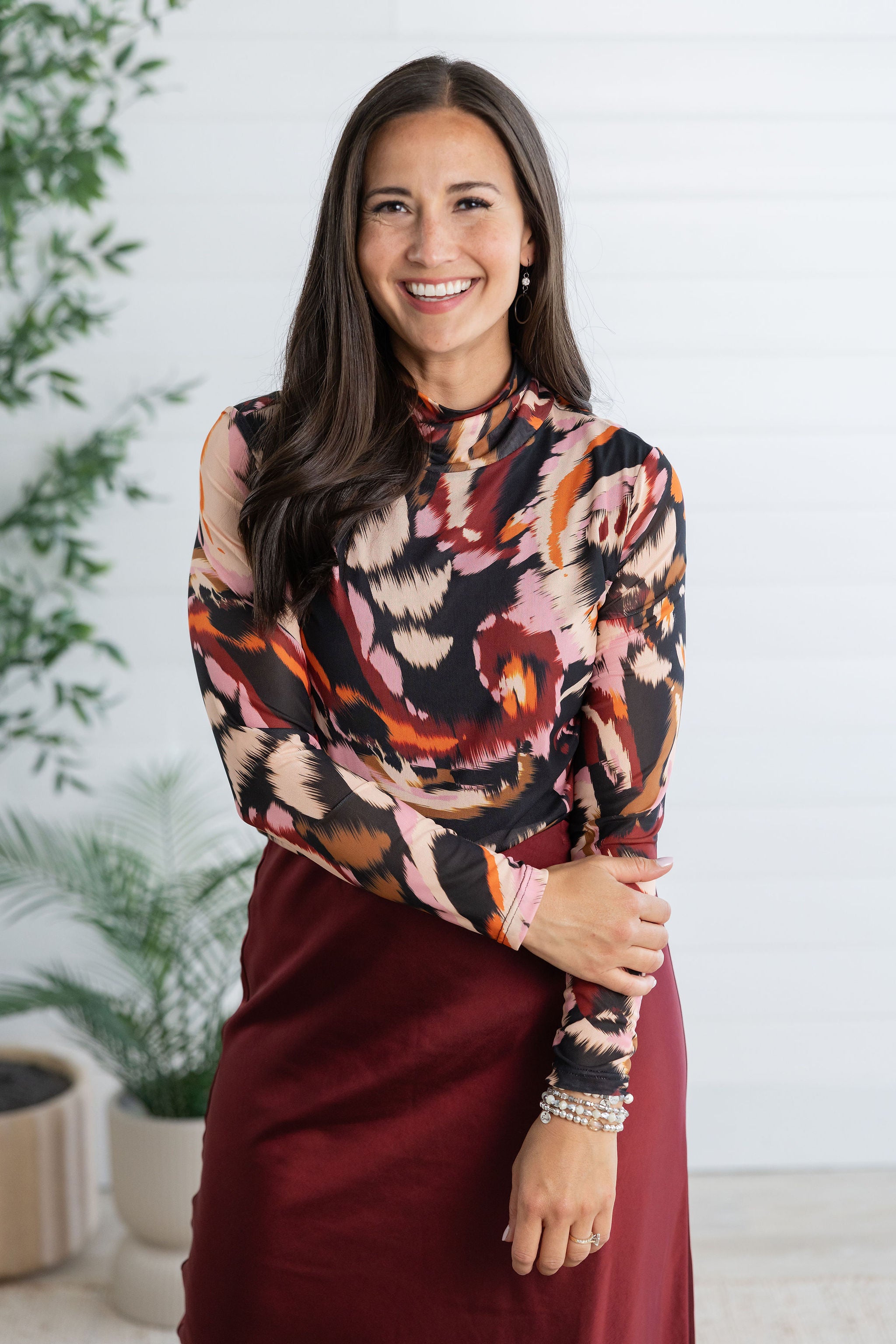 MB Lined Patterned Turtle Neck Top