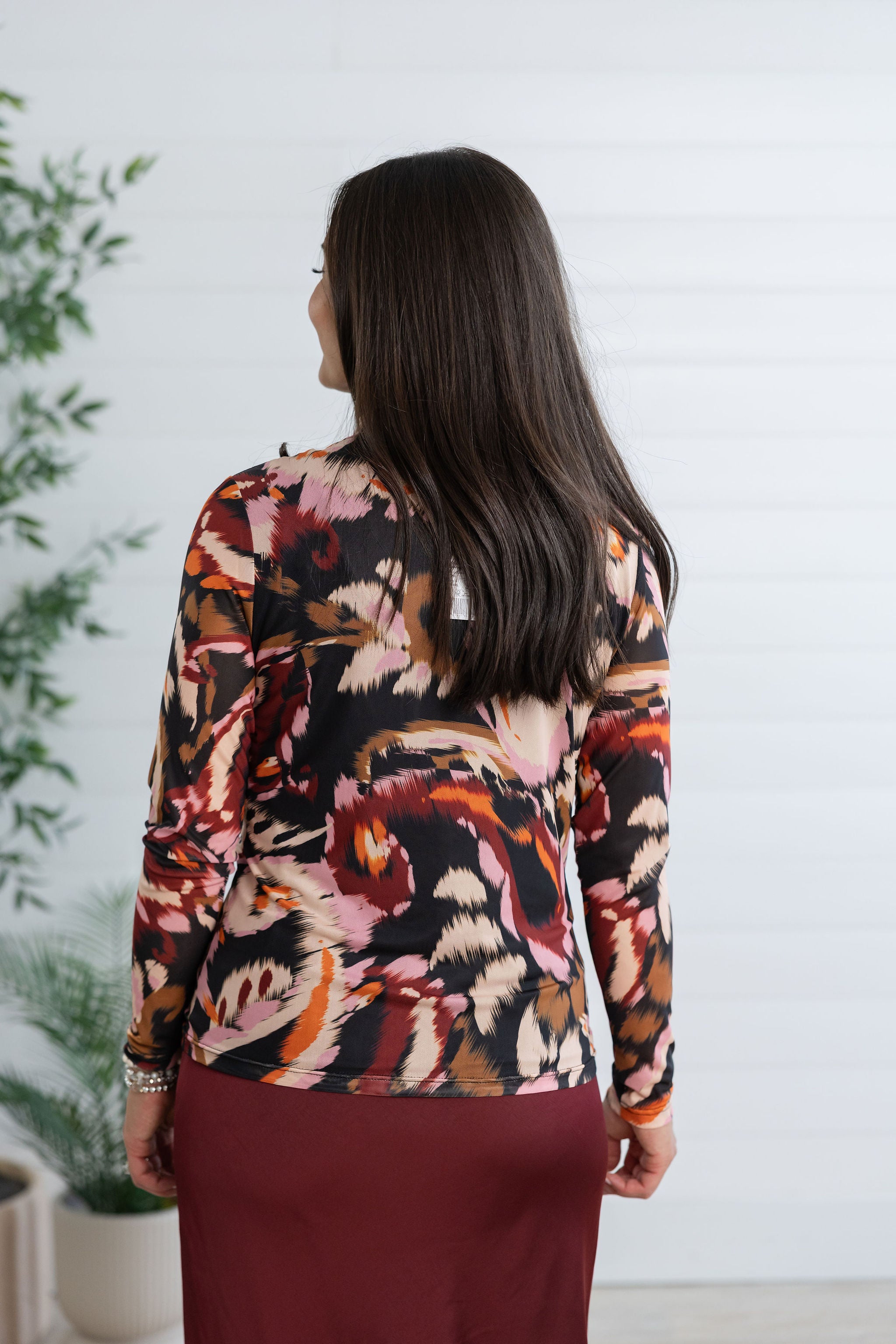 MB Lined Patterned Turtle Neck Top