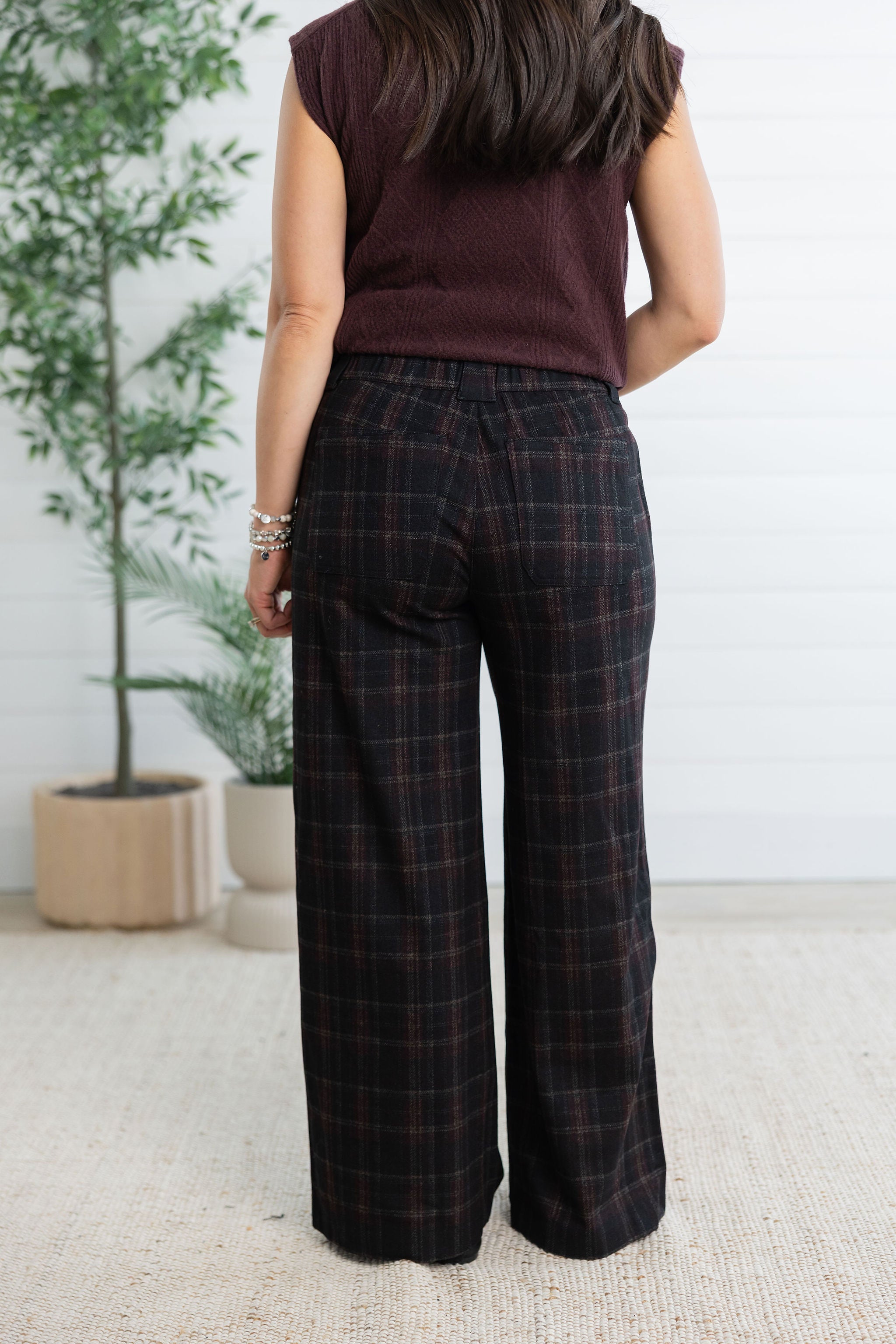 Mac and Me High Rise Classic Check Wide Leg