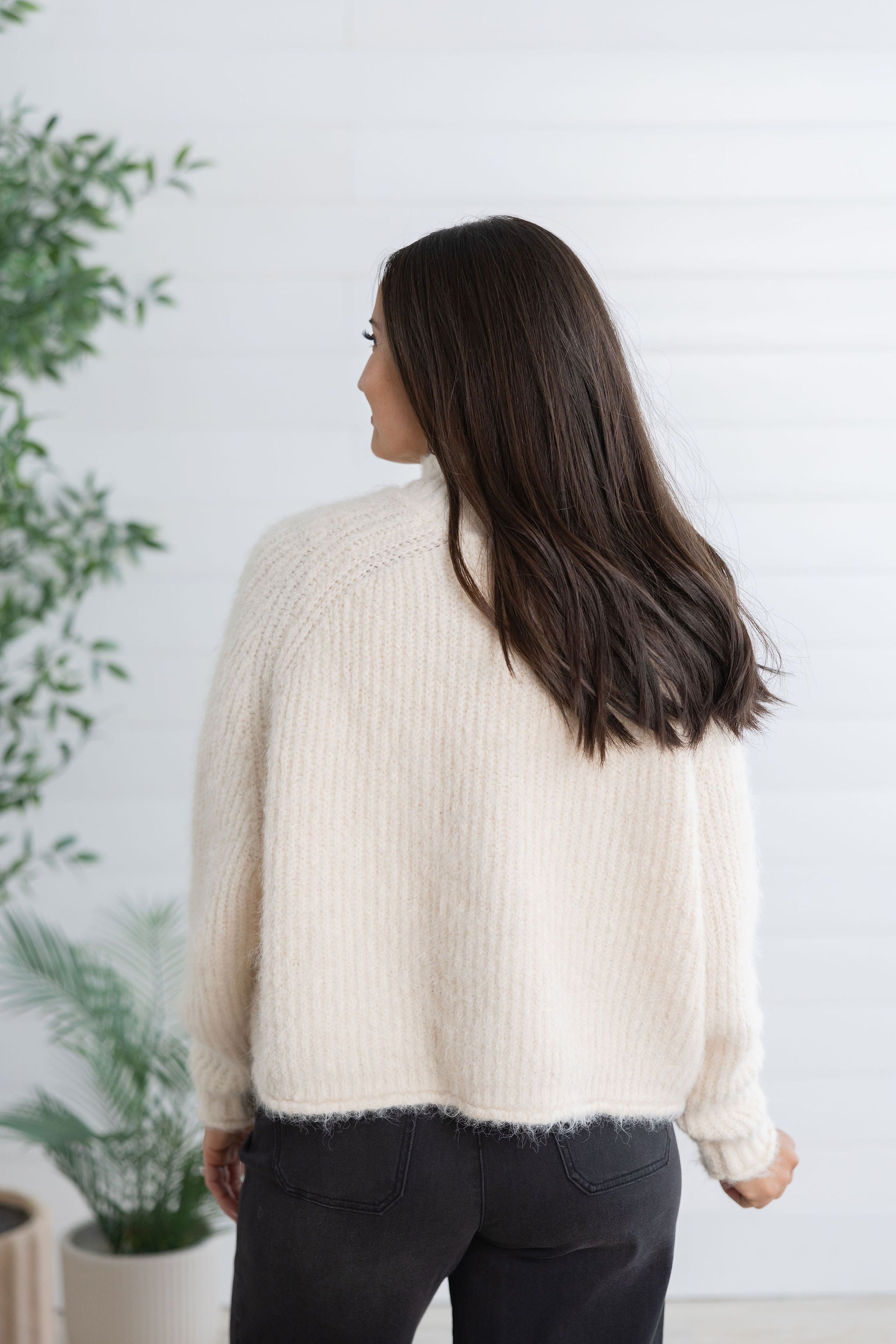 Mac and Me Boxy Fuzzy Knit Mock Neck Sweater