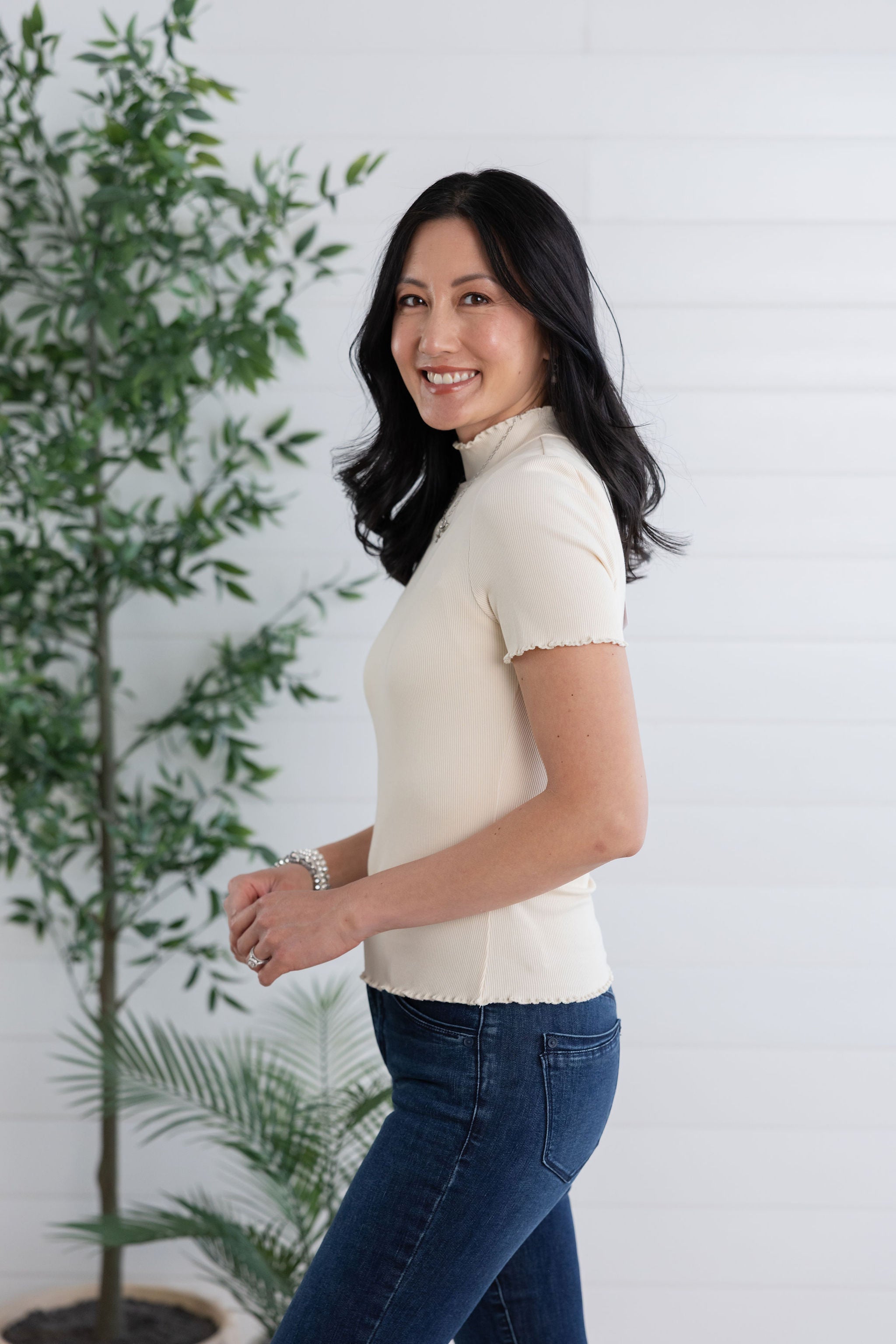 Mac and Me Short Sleeve Mock Neck Top with Lettuce Edge