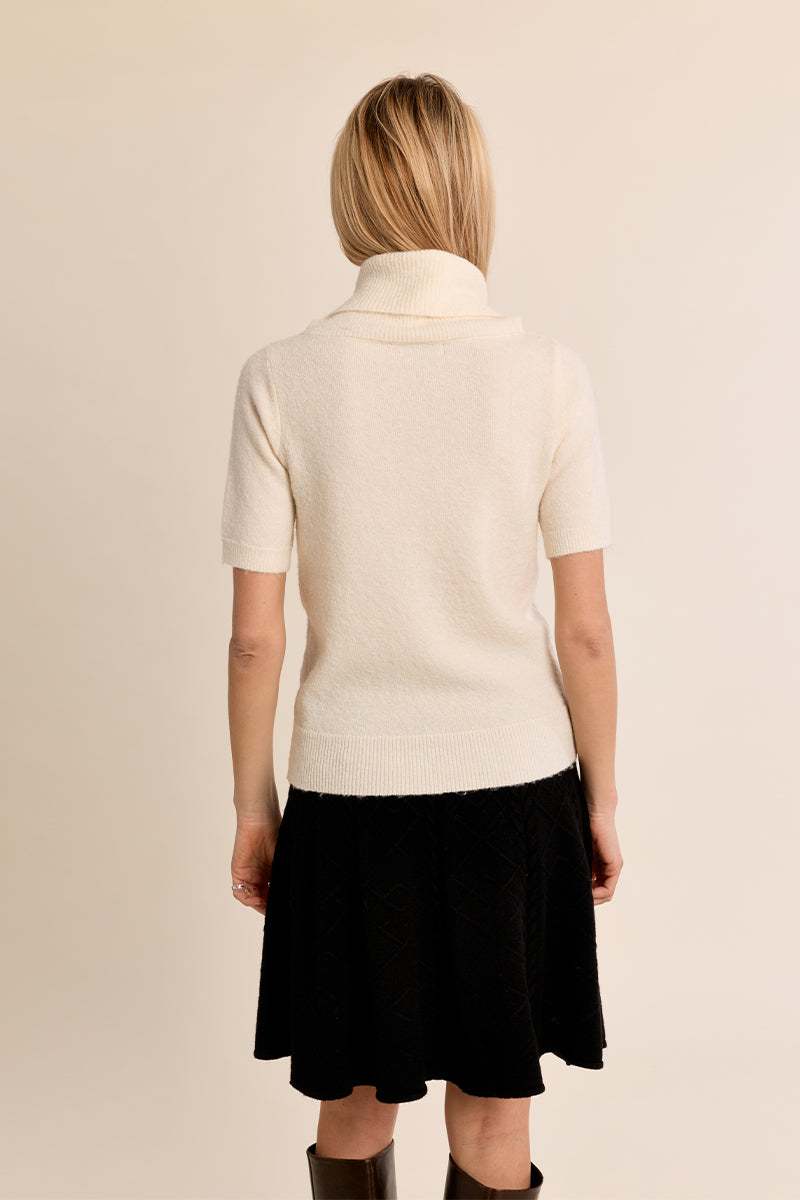 Cozy Short Sleeve Sweater with Drapey Neckline