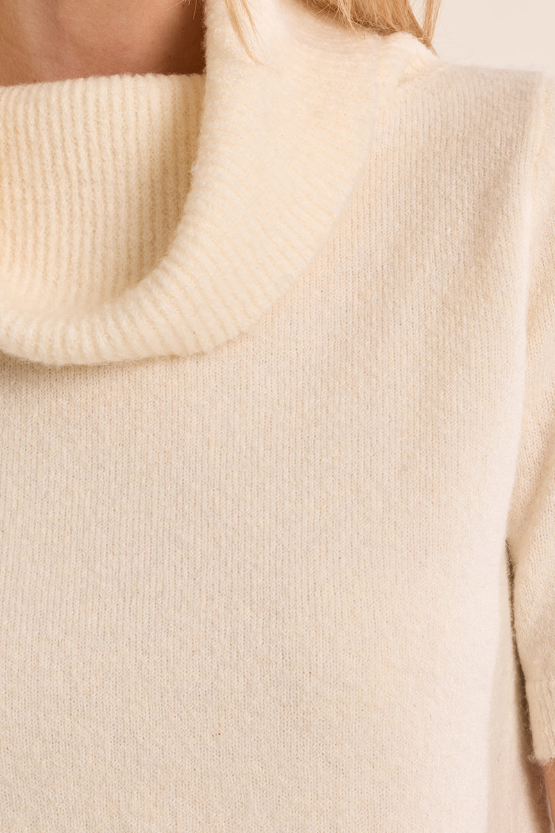 Cozy Short Sleeve Sweater with Drapey Neckline