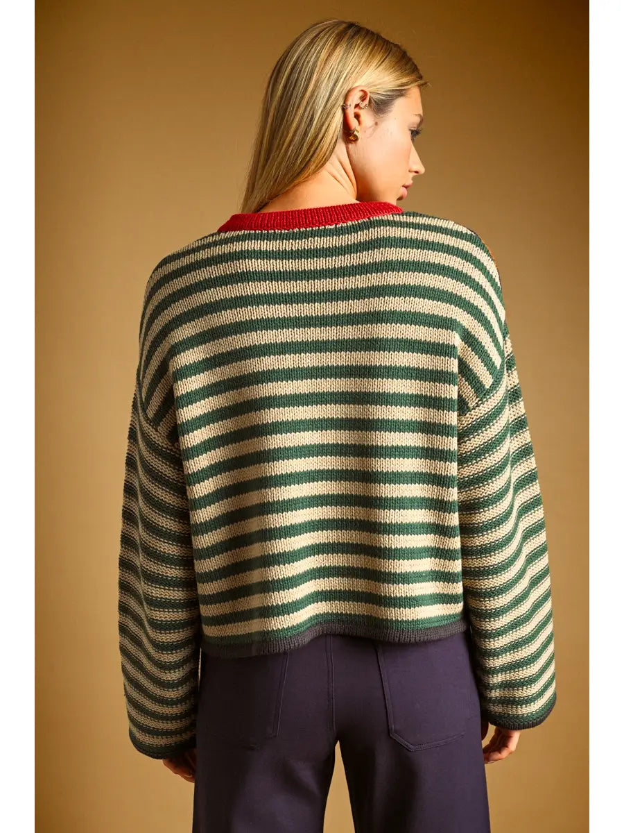 Multi Color Striped Crew Neck Sweater