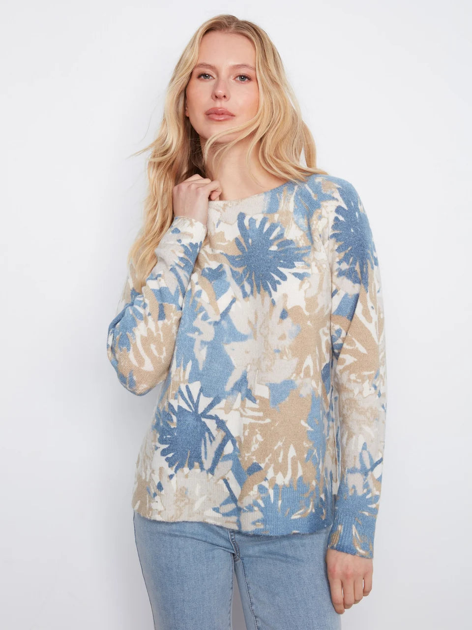 Reversible Printed Raglan Long Sleeve Crew Neck Sweater